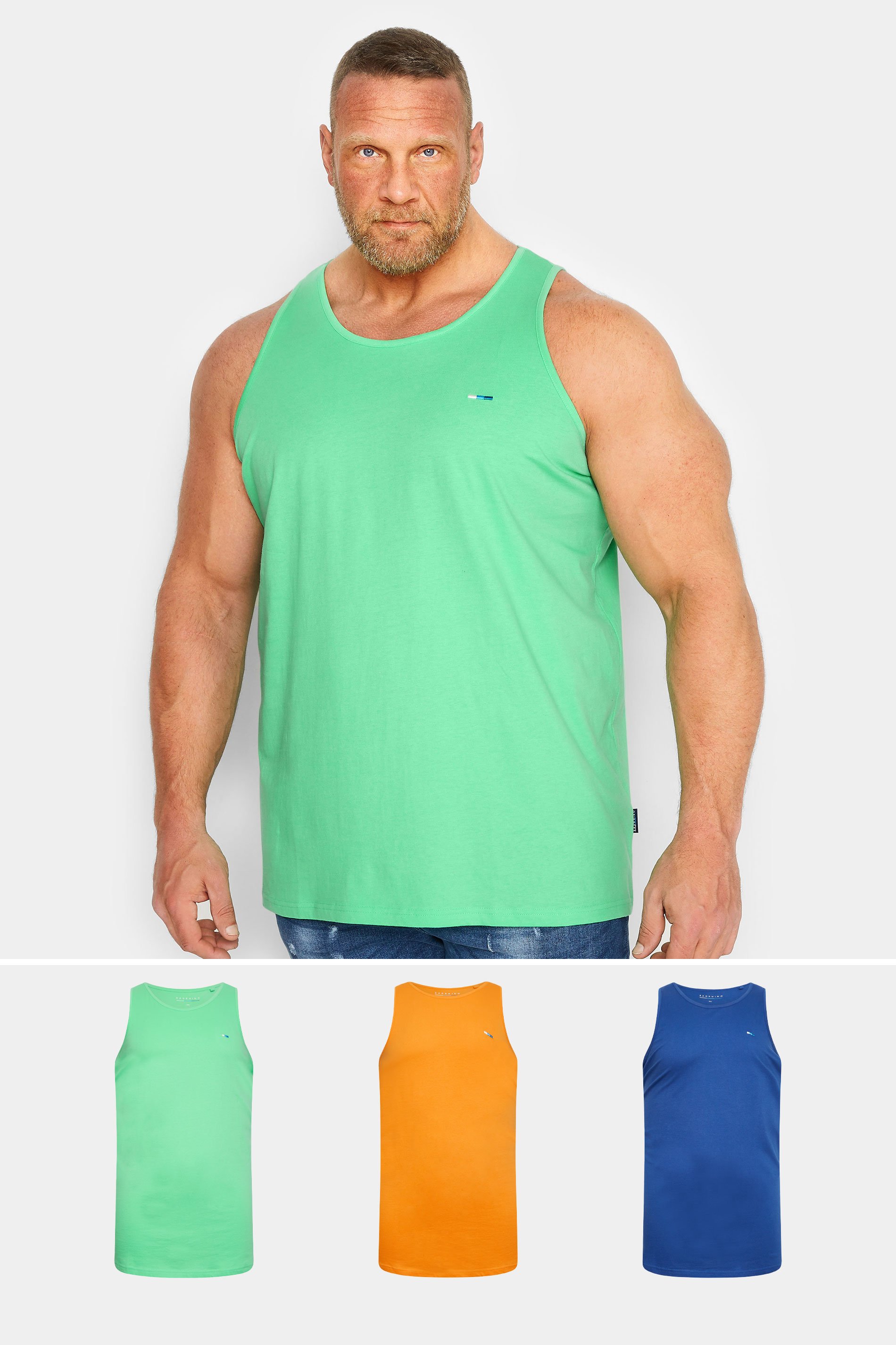 BadRhino Plus Size Mens Big & Tall 3 PACK Green & Yellow Vest Tops | BadRhino  1