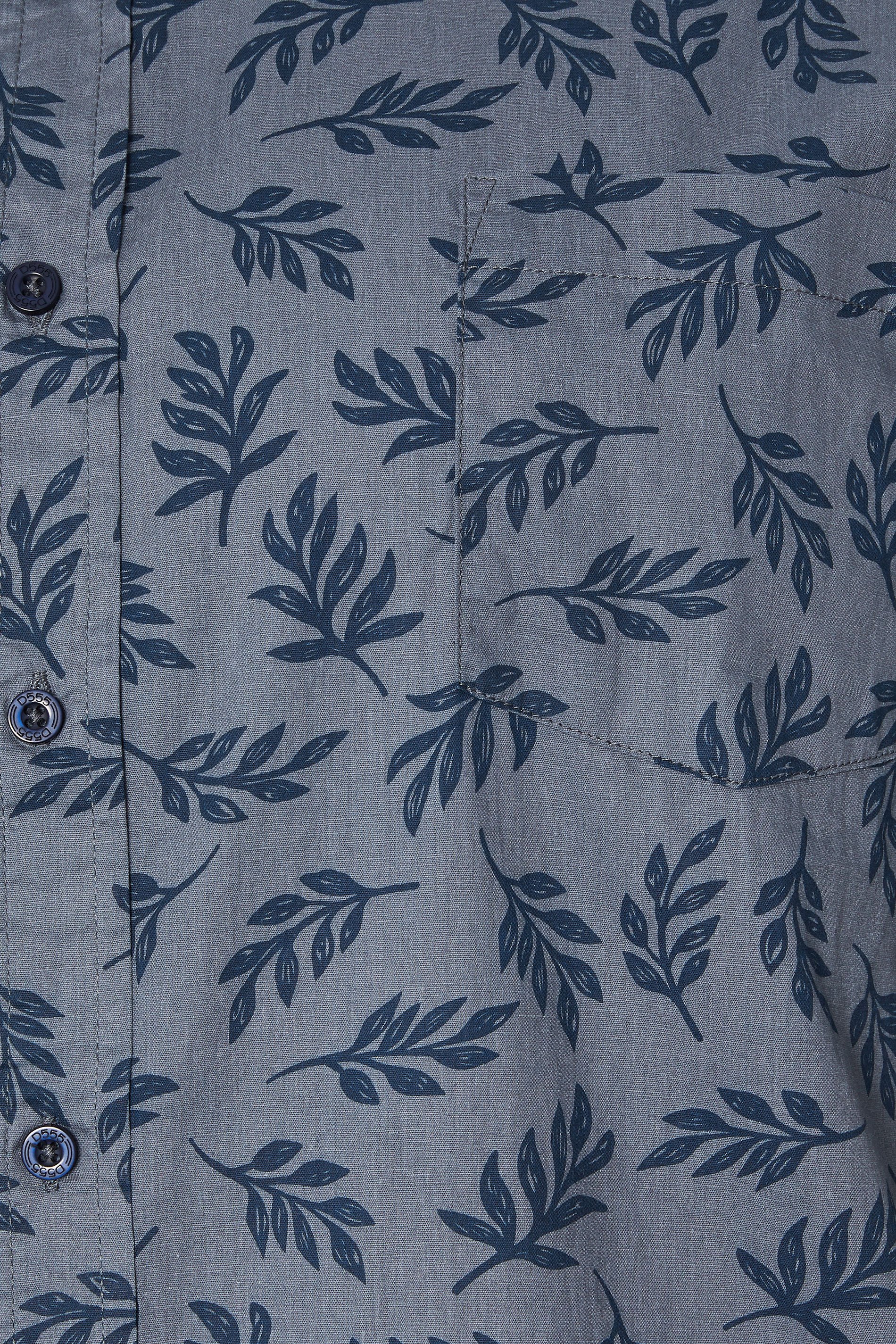 D555 Big & Tall Blue Hawaiian Leaf Print Shirt | BadRhino 2