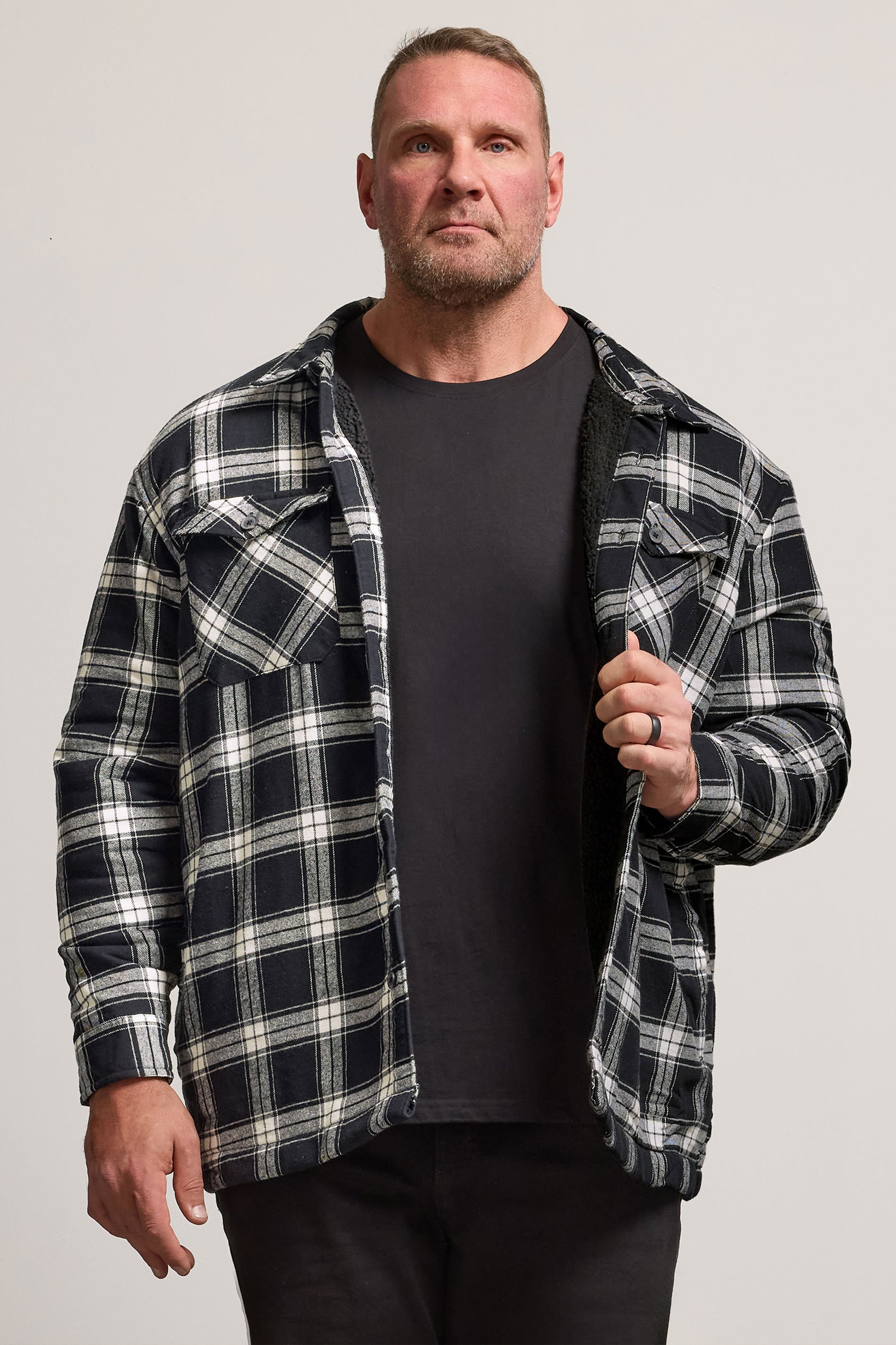 BadRhino Big & Tall Black Checked Borg Shacket | BadRhino 1