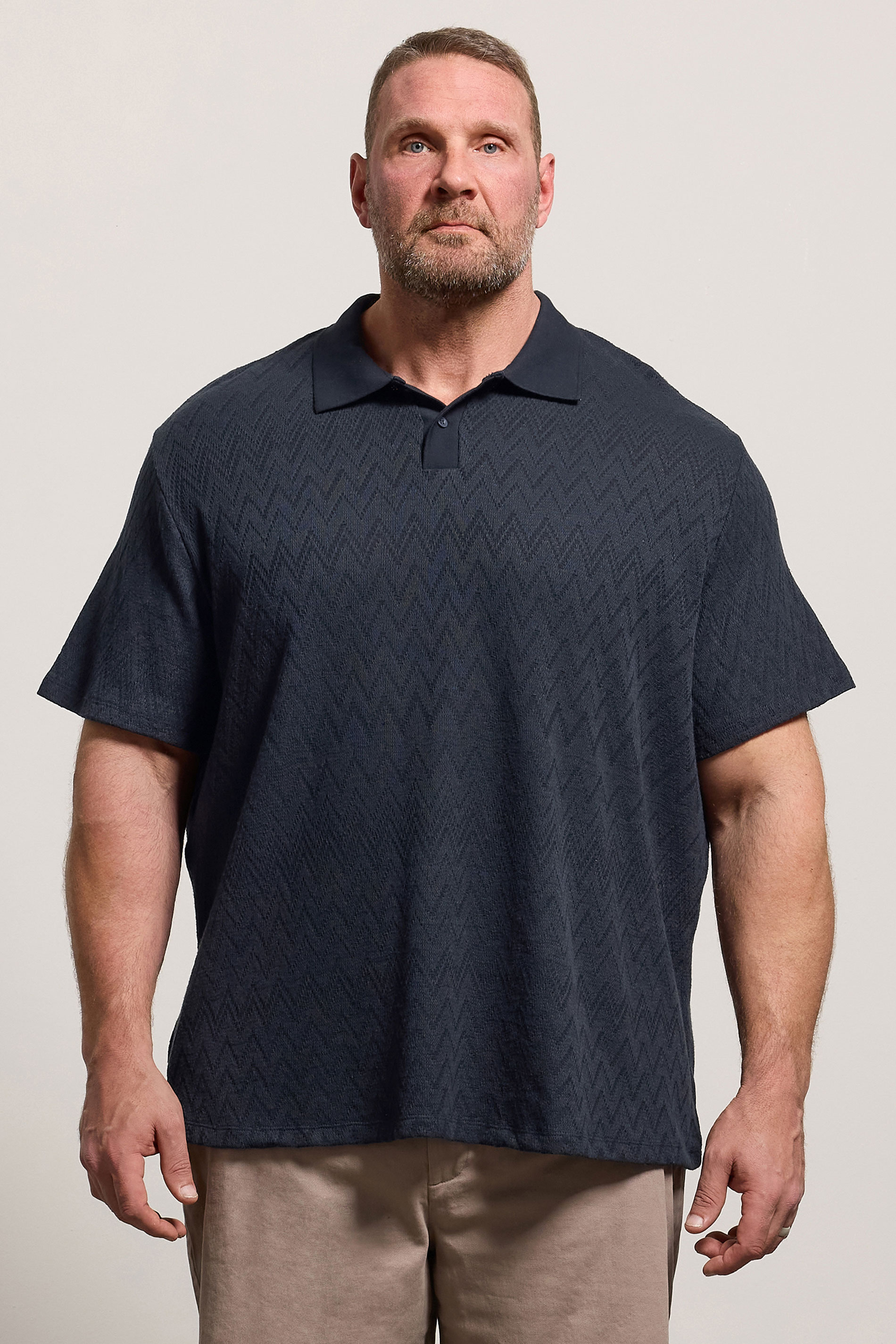 JACK & JONES Big & Tall Navy Blue Jacquard Polo Shirt | BadRhino 3