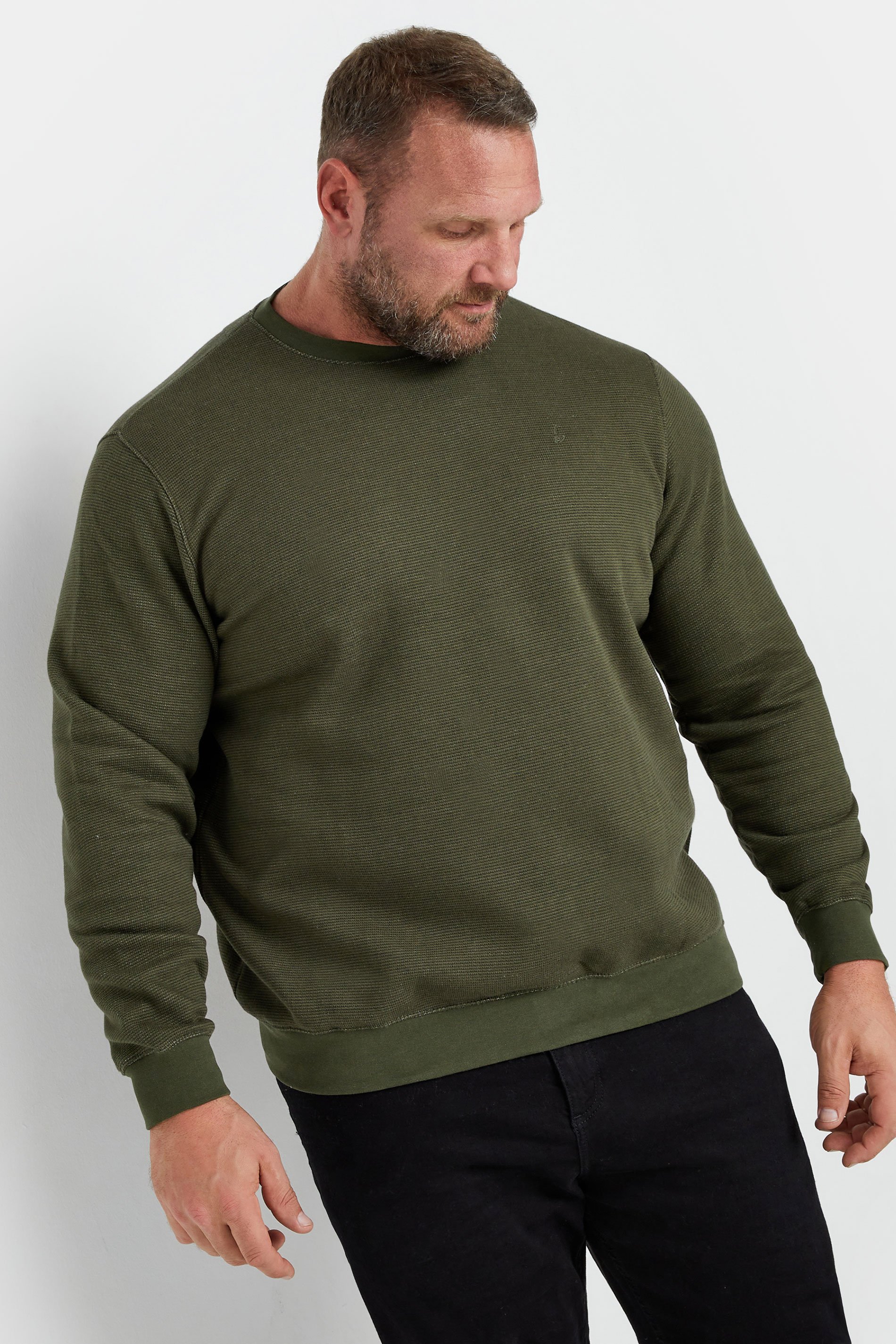 BLEND Big & Tall Khaki Green Ribbed Sweatshirt | BadRhino 1