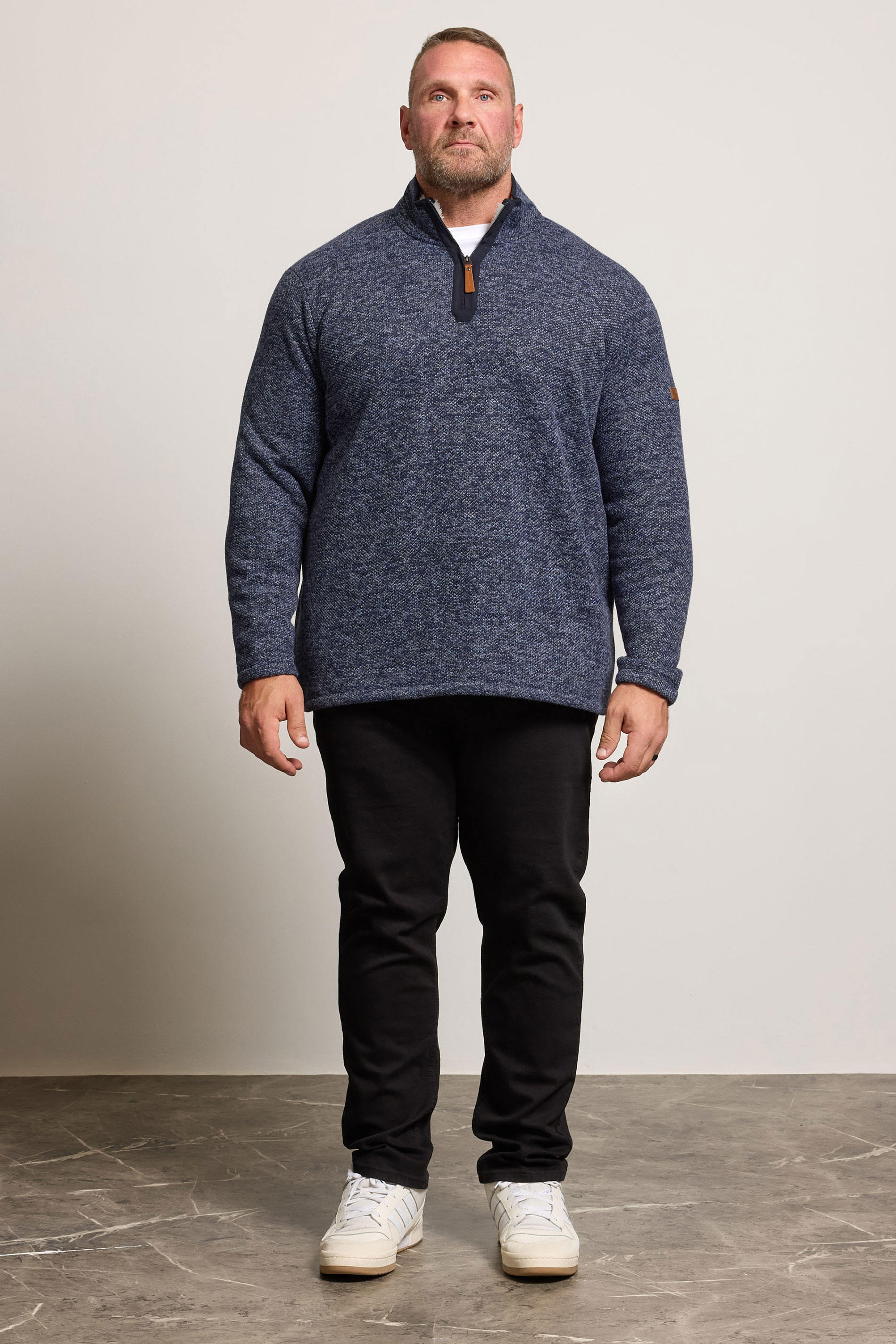 BadRhino Big & Tall Navy Blue Sherpa Lined Quarter Zip Jumper | BadRhino 2