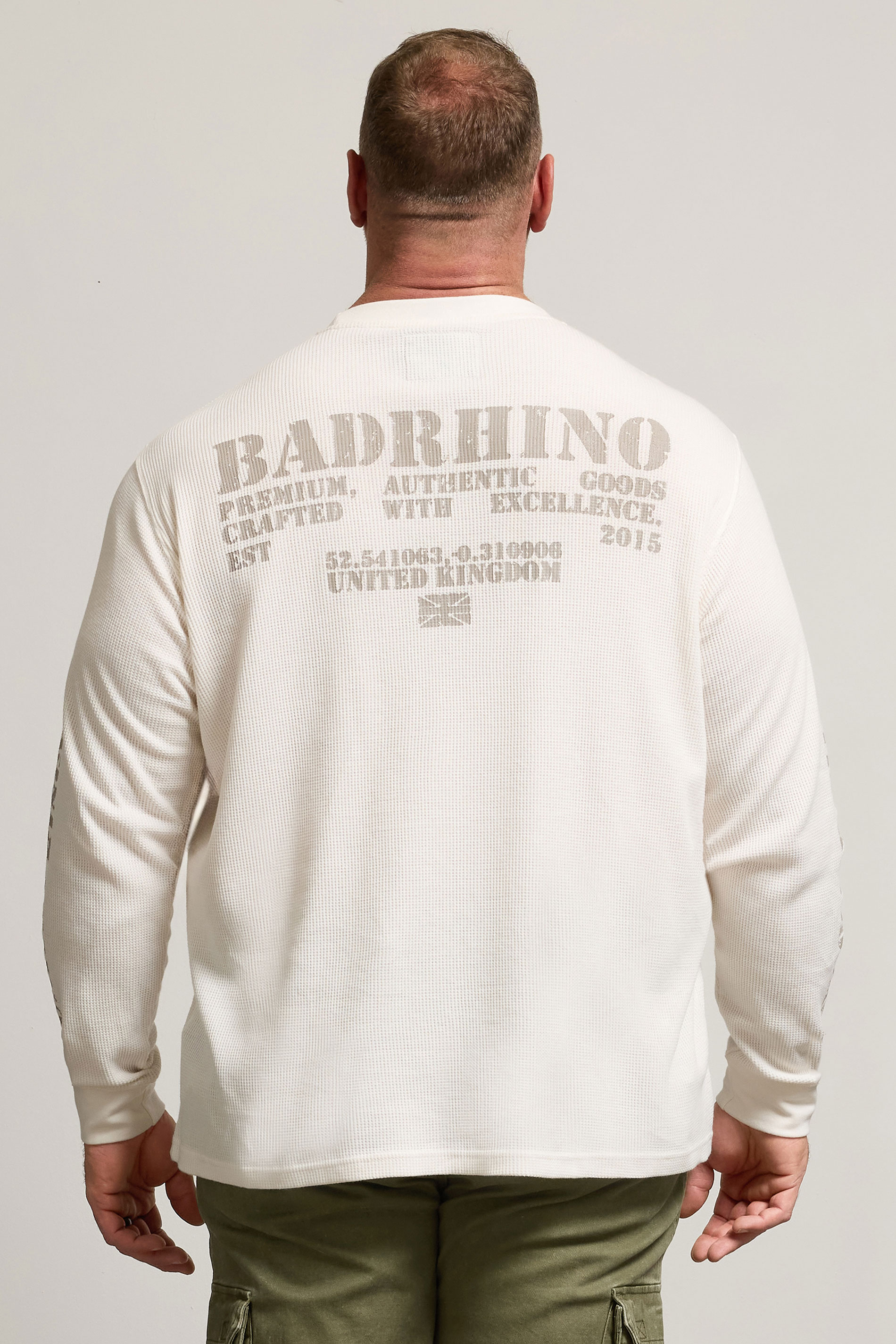 BadRhino Big & Tall Off-White Military Waffle Texture Long sleeve T-Shirt | BadRhino 5