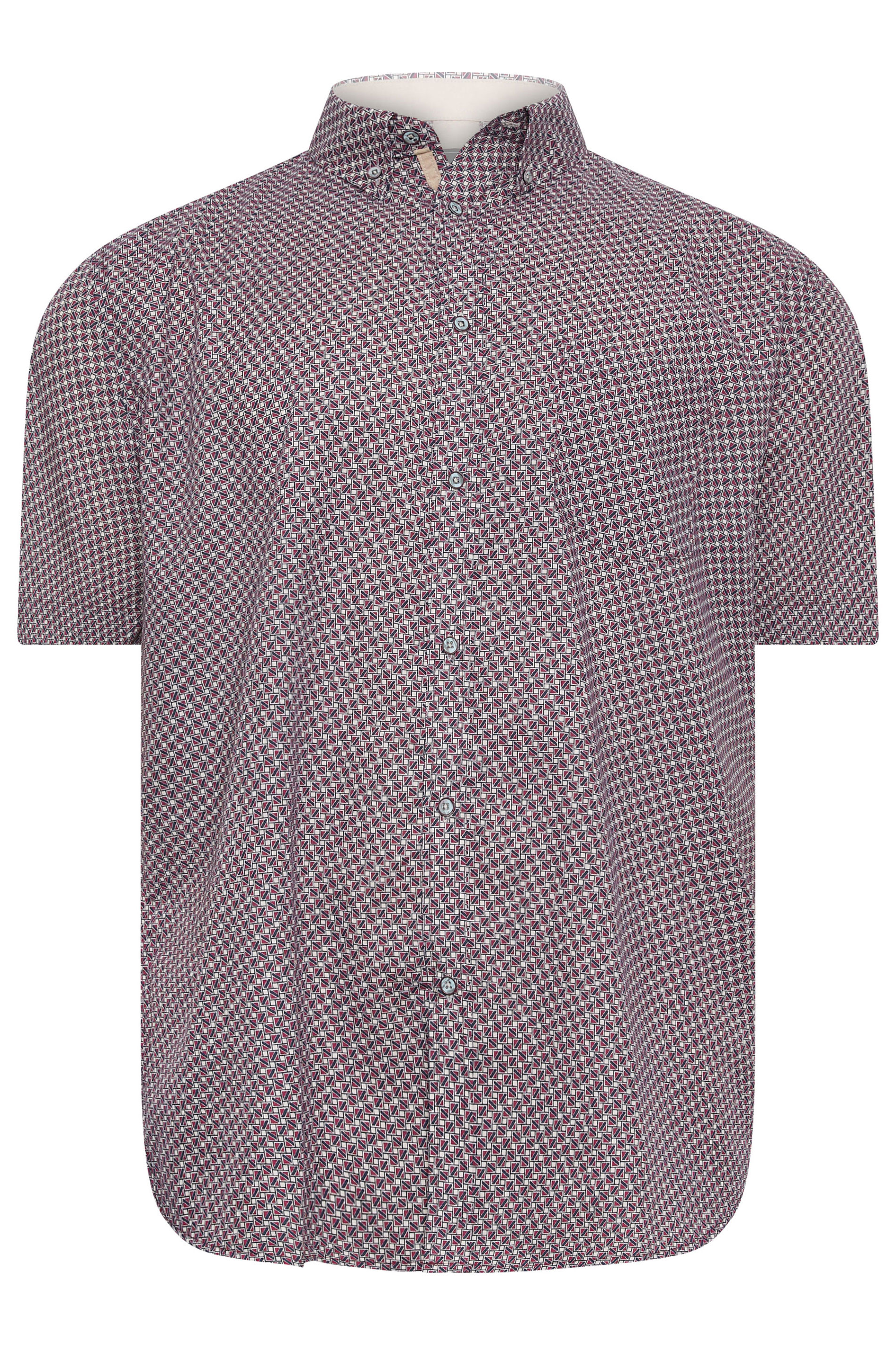 KAM Big & Tall Burgundy Red Geometric Print Short Sleeve Shirt | BadRhino 3