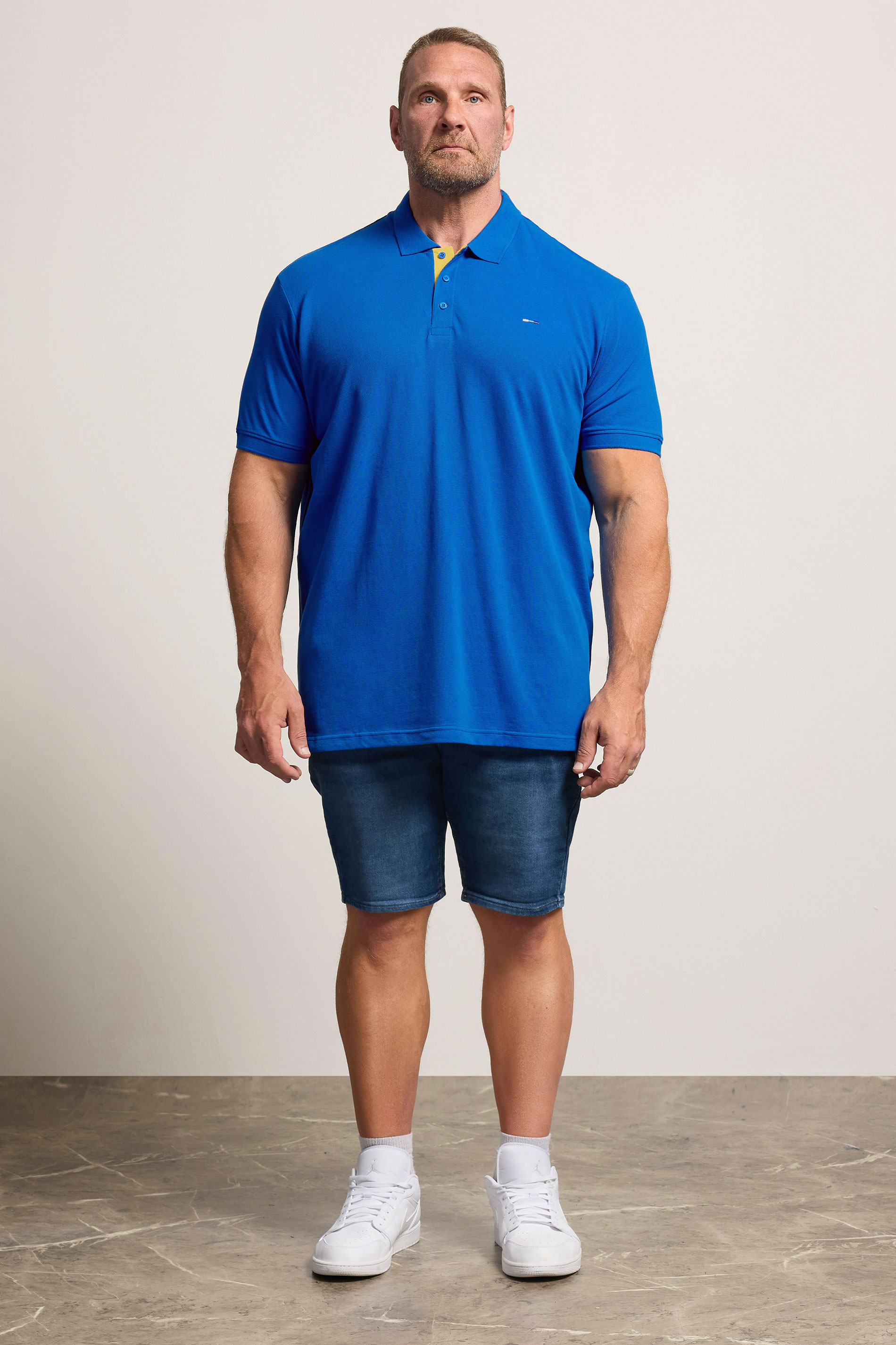 BadRhino Big & Tall Blue & Yellow Contrast Polo Shirt | BadRhino 2