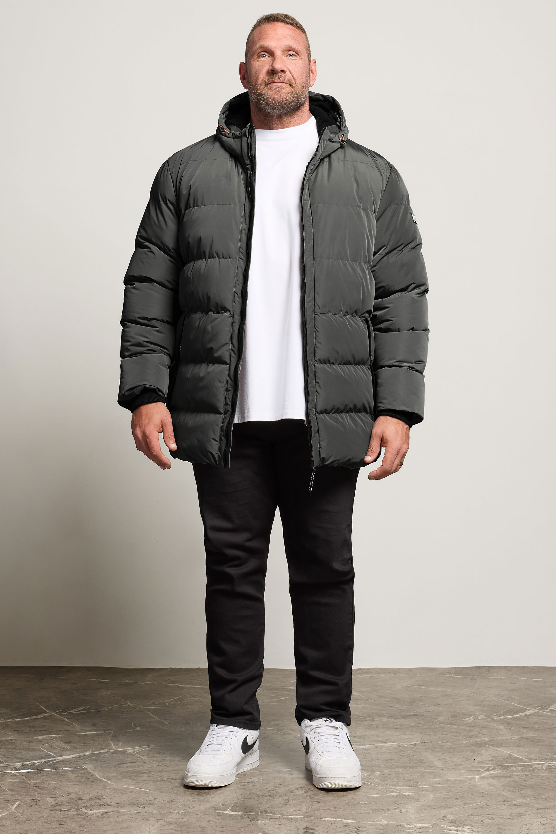 BadRhino Big & Tall Charcoal Grey Hooded Puffer Jacket 2
