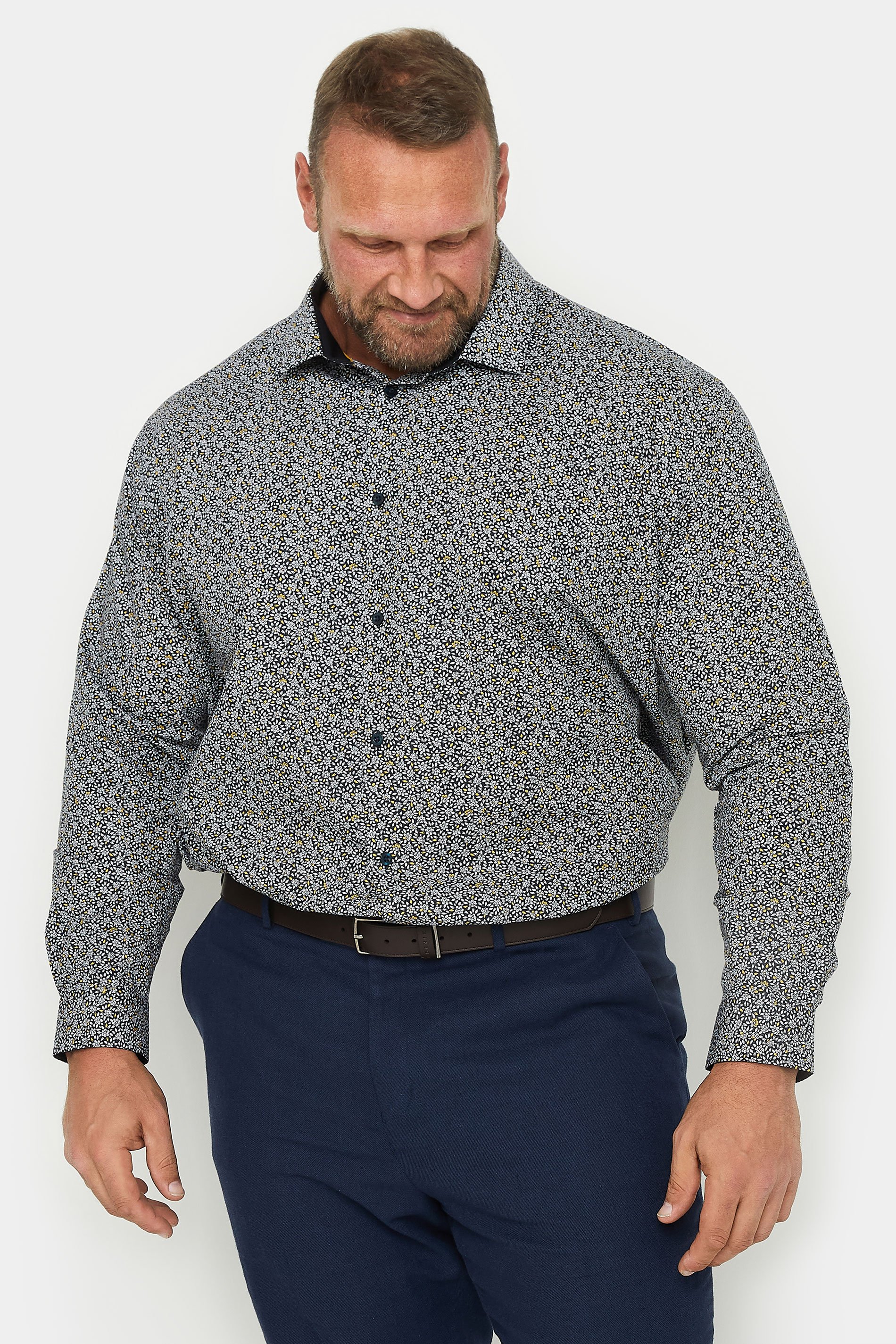 BadRhino Tailoring Big & Tall Premium Black Floral Print Long Sleeve Shirt | BadRhino 2