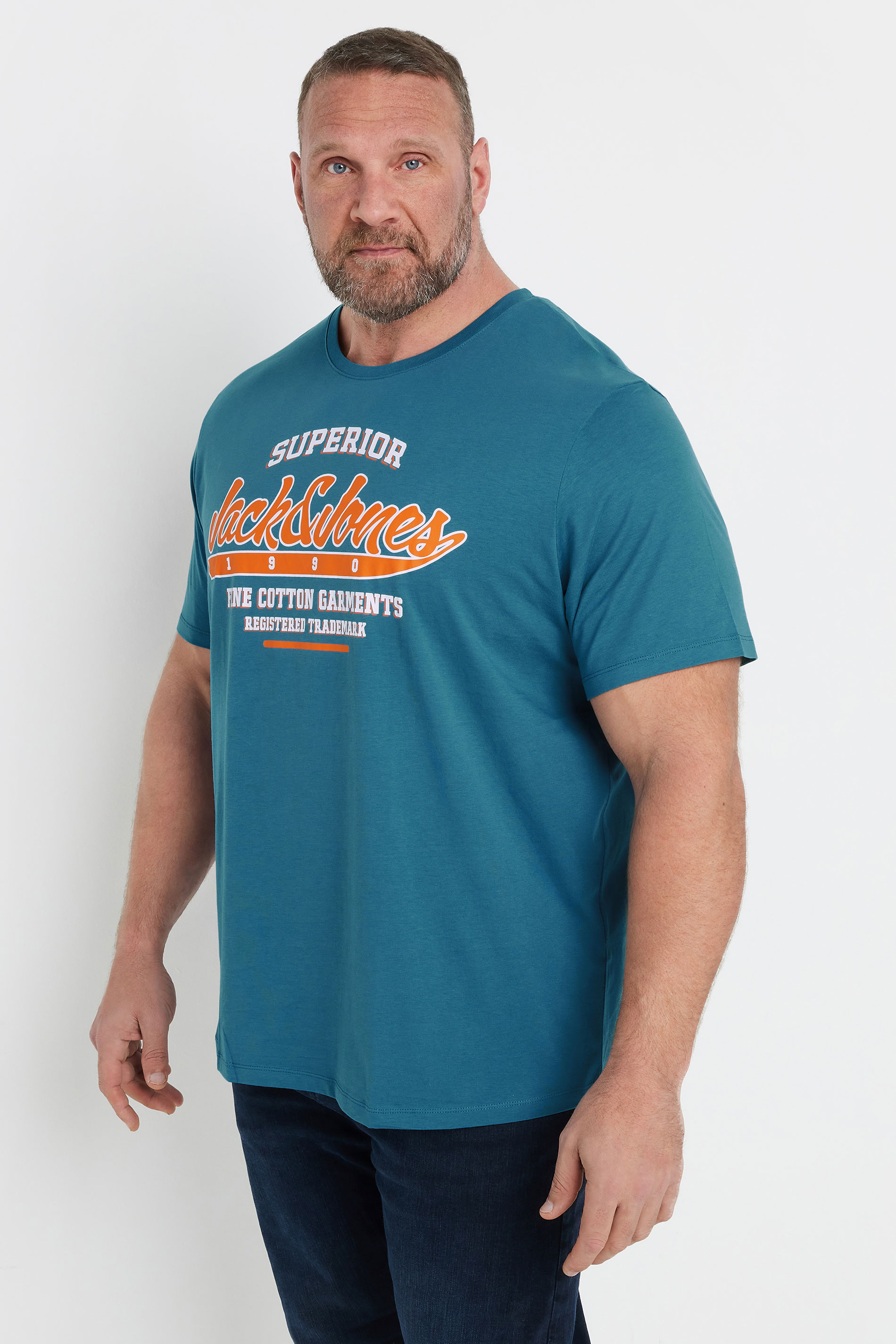 JACK & JONES Big & Tall Blue 'Superior' Printed T-Shirt | BadRhino 2