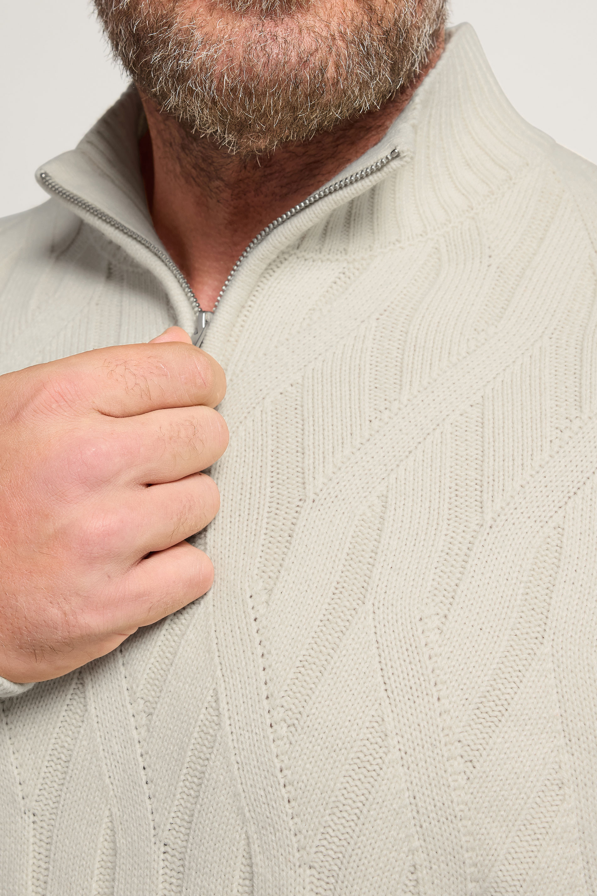 BadRhino Big & Tall Marshmallow Cream Cable Knit Quarter Zip Jumper | BadRhino 6