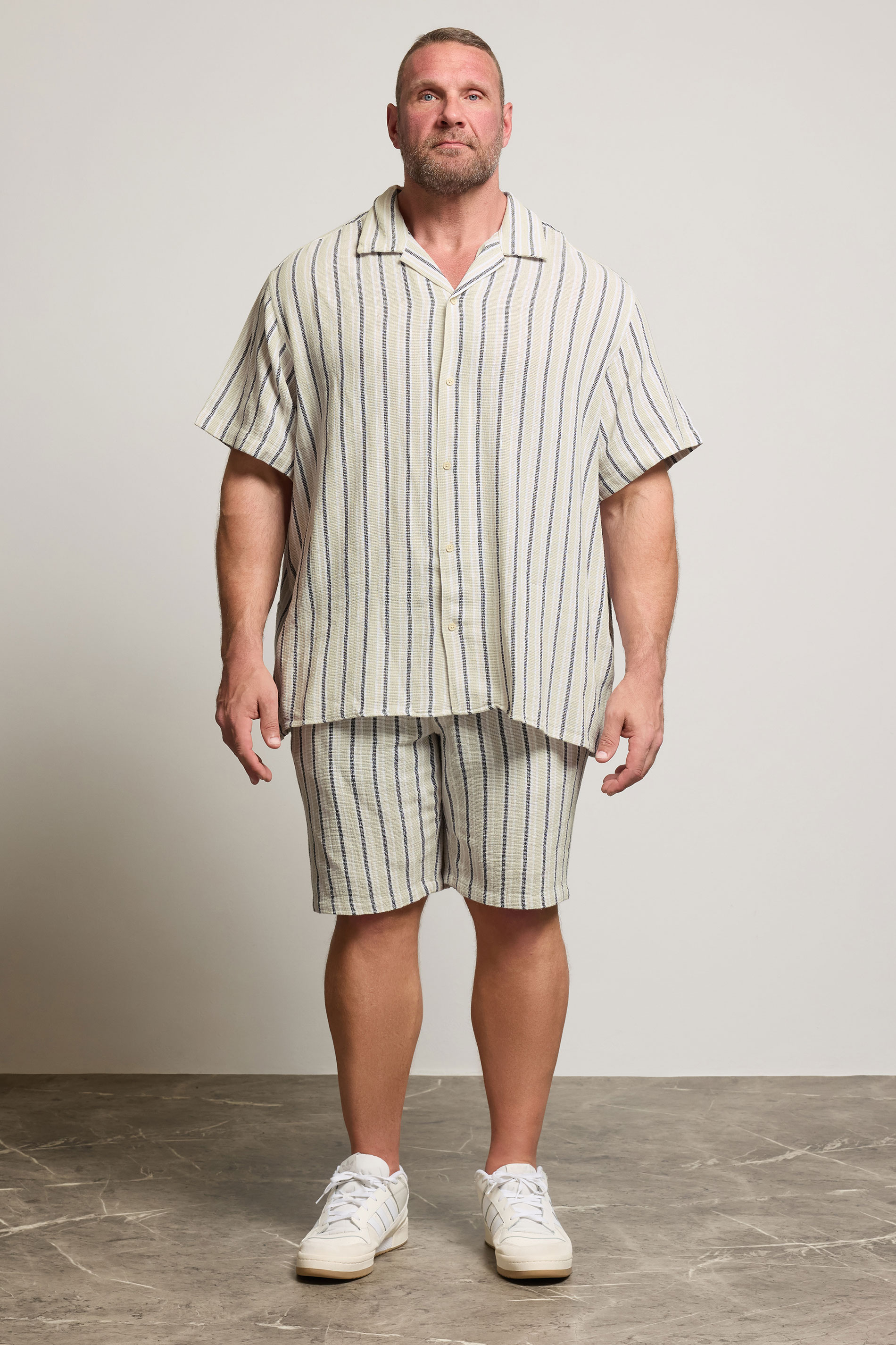 JACK & JONES Big & Tall Light Green & White Stripe Jogger Shorts | BadRhino 2