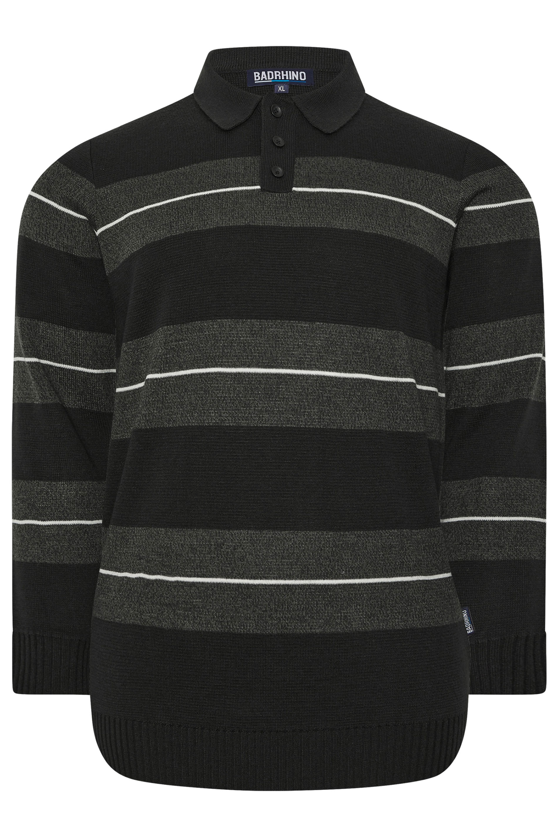BadRhino Big & Tall Black Stripe Collared Knitted Jumper | BadRhino 1