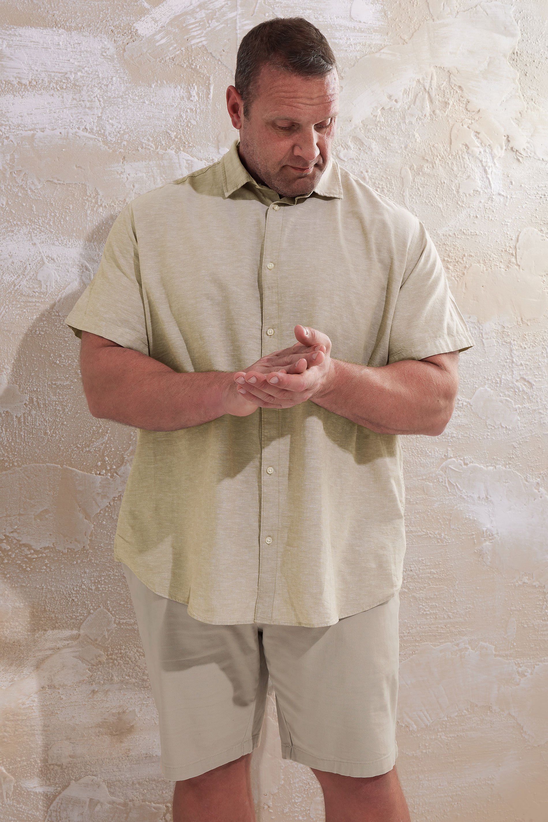 JACK & JONES Big & Tall Beige Brown Short Sleeve Shirt | BadRhino 1