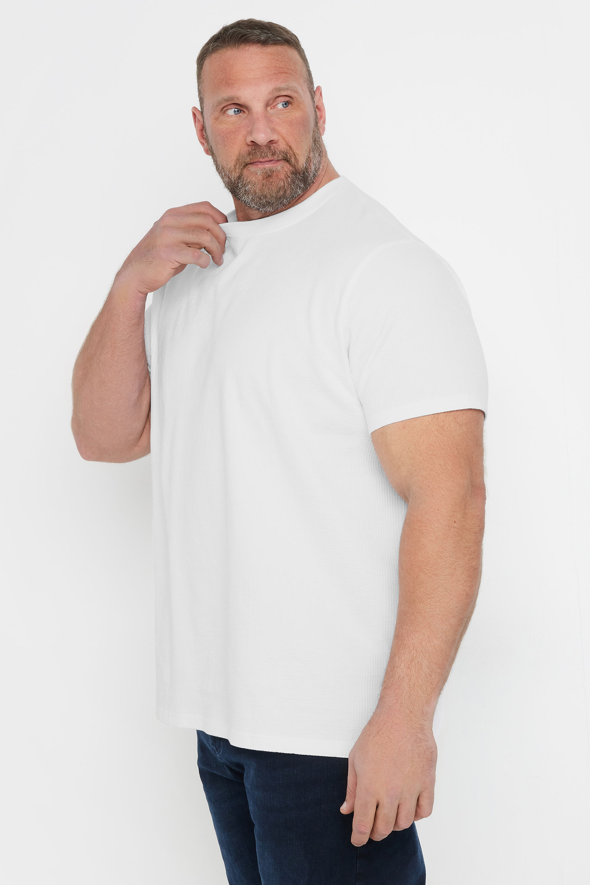 BadRhino Big & Tall White Seersucker Textured T-Shirt | BadRhino 3