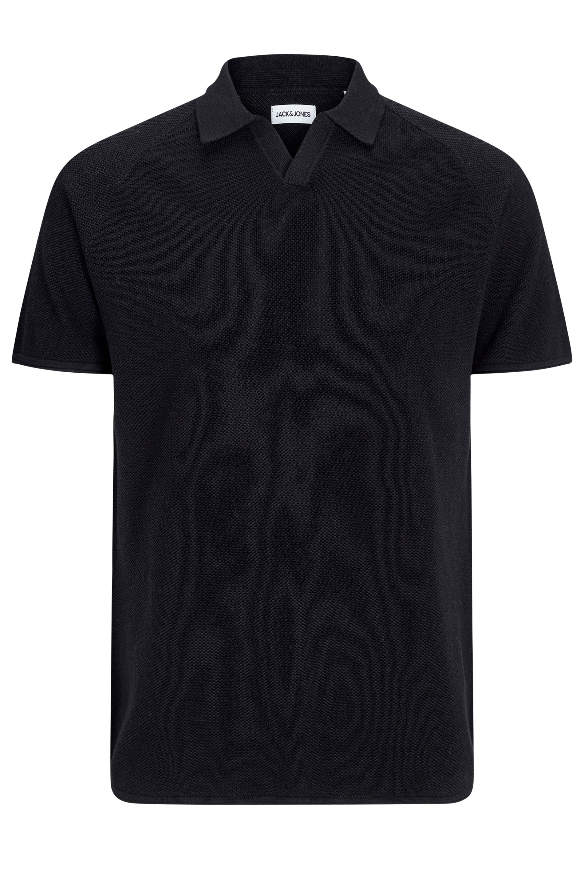 JACK & JONES Big & Tall Black Knitted Polo | BadRhino 2
