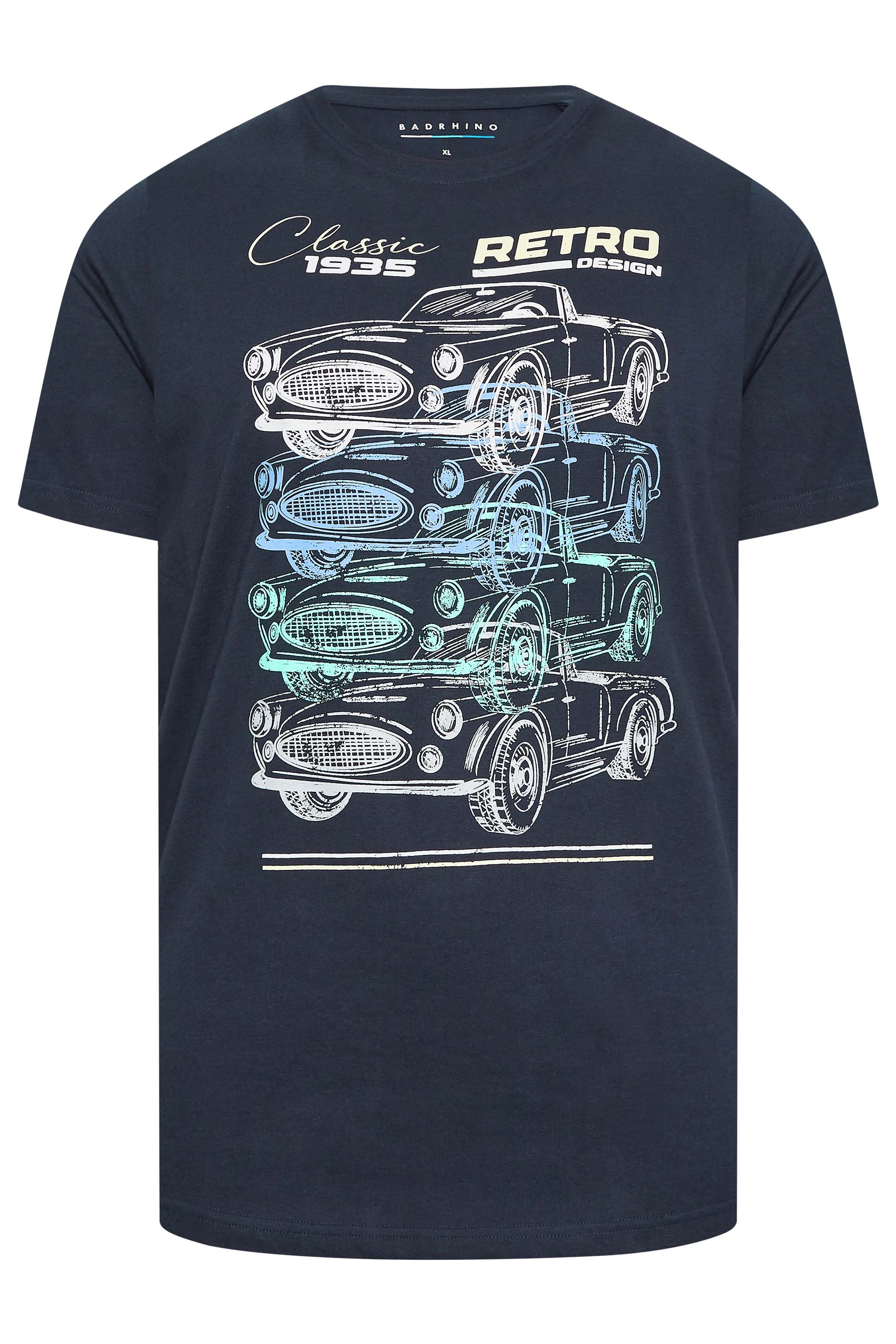 BadRhino Big & Tall Blue Retro Car Print T-Shirt | BadRhino 3