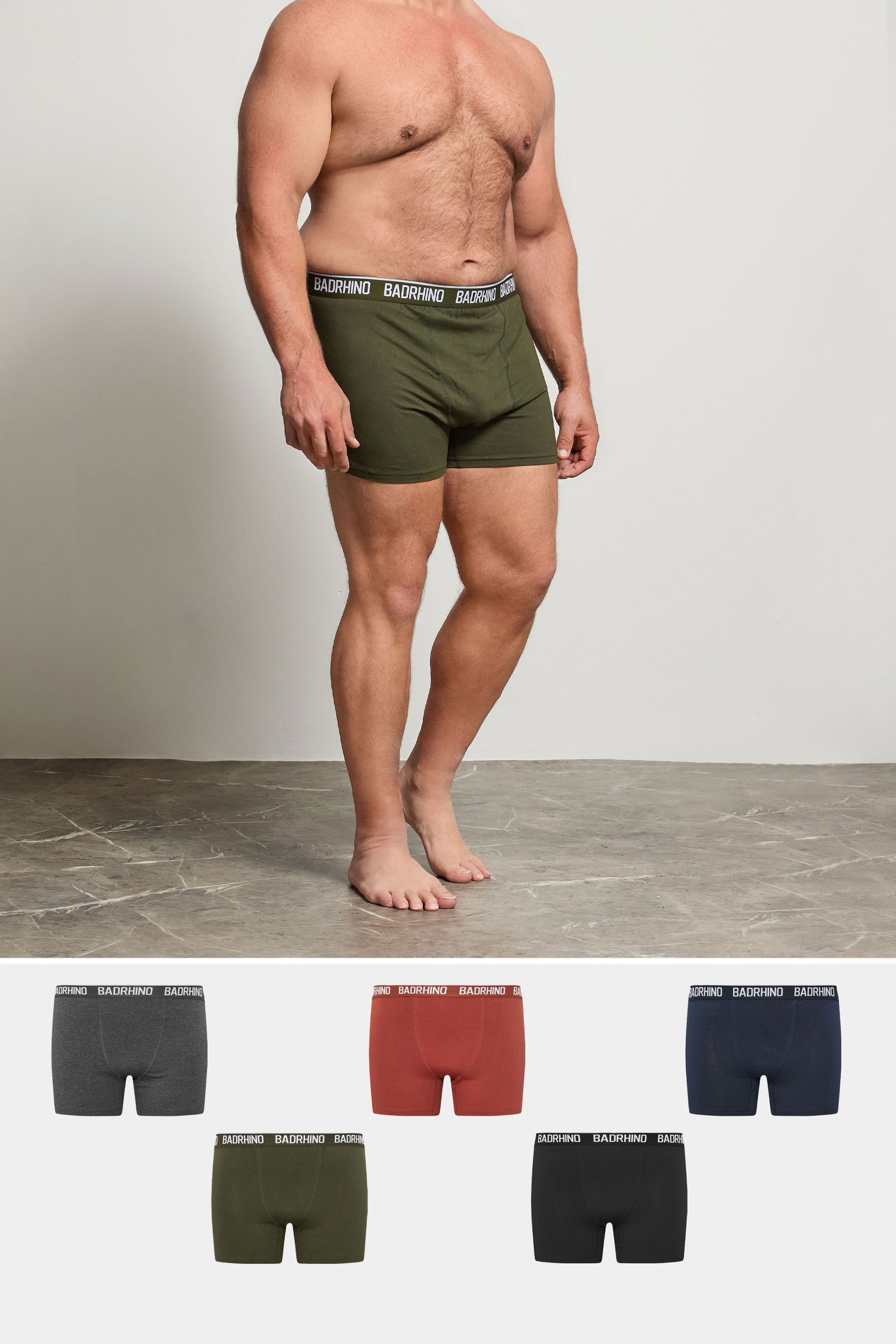 BadRhino 5 PACK Navy Blue/Grey/Green/Burnt Red/Black Boxers | BadRhino 1