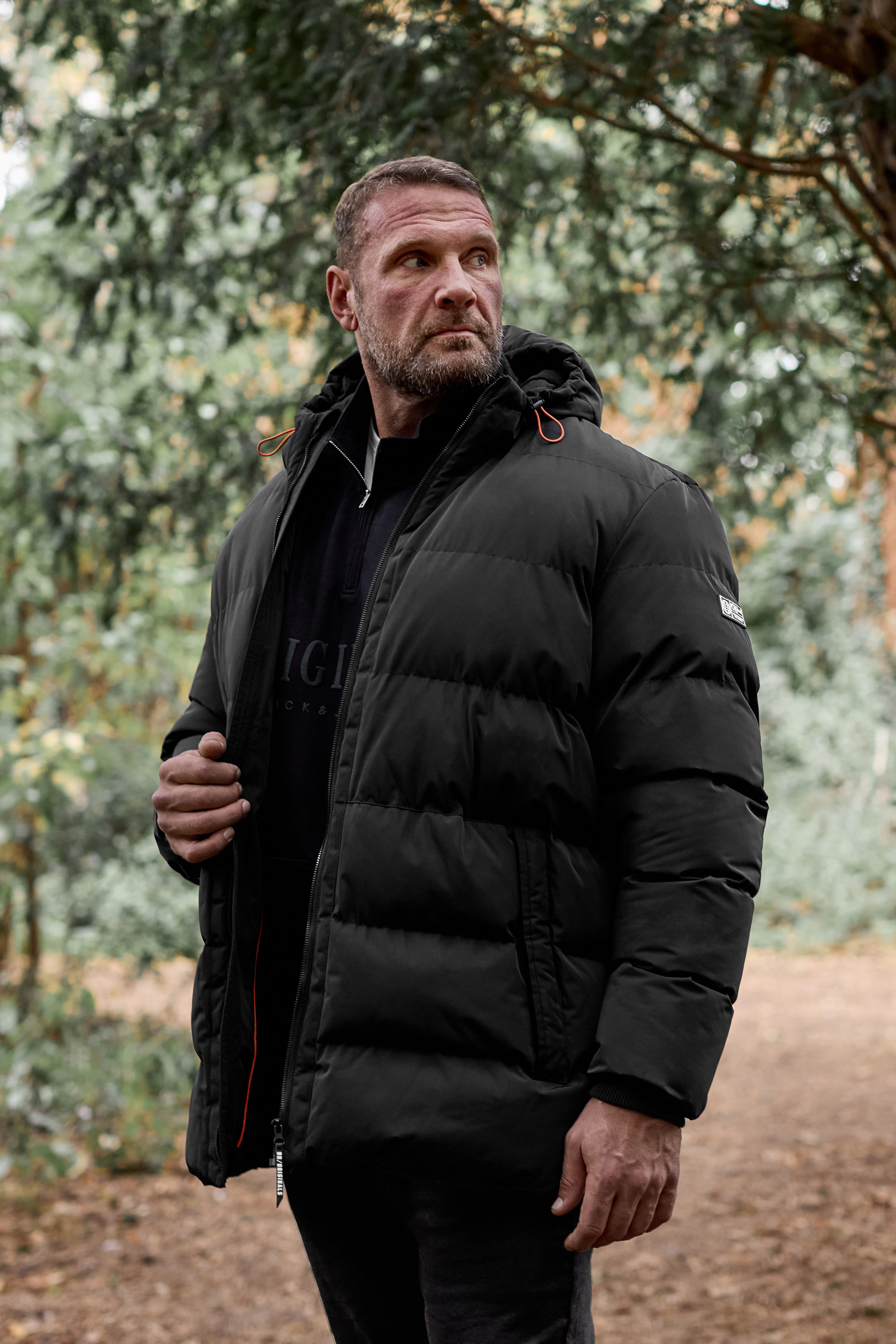 BadRhino Big & Tall Black Hooded Logo Puffer Jacket | BadRhino 1