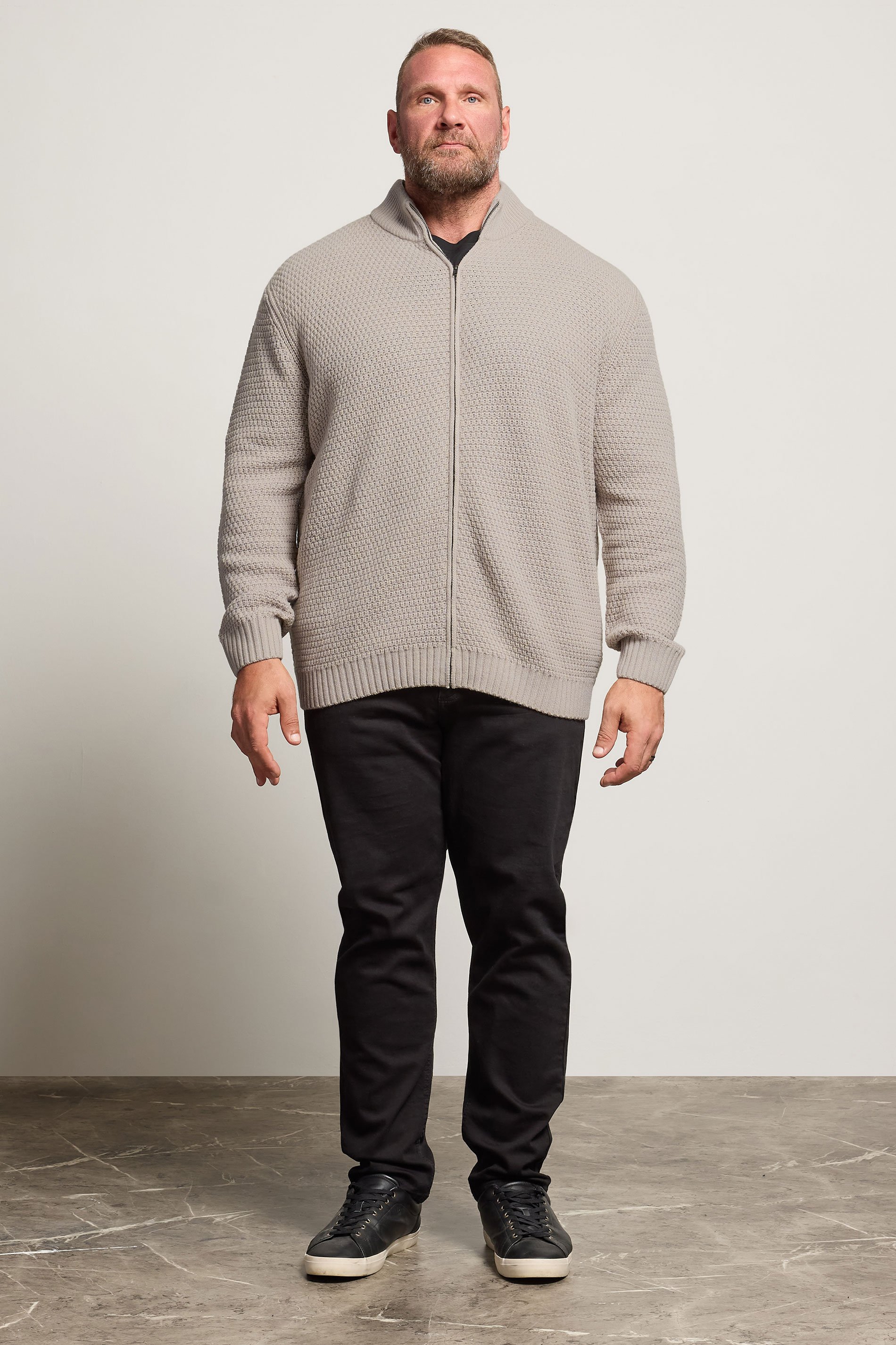 BadRhino Big & Tall Natural Brown Wool Zip Through Jumper | BadRhino 2