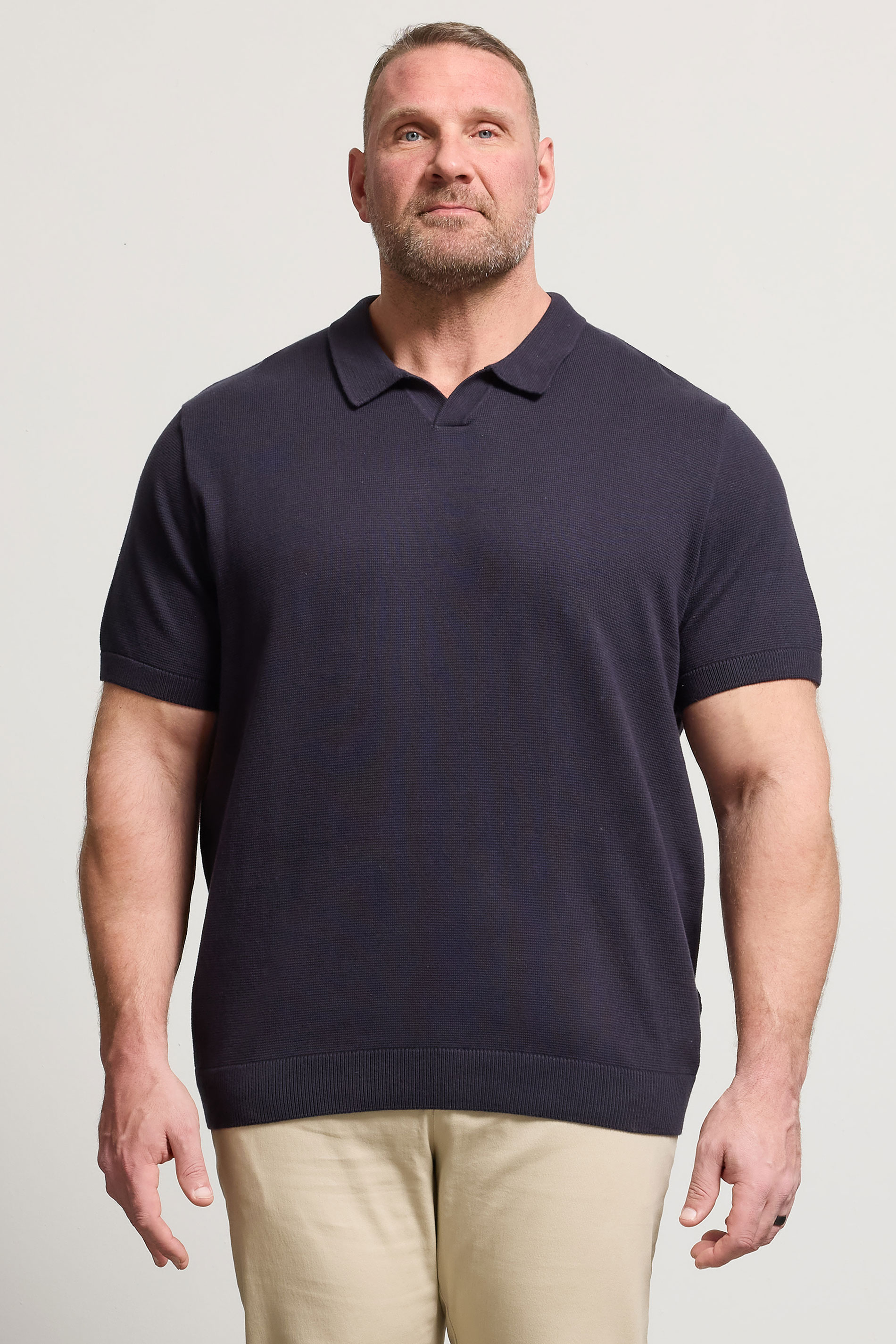 JACK & JONES Big & Tall Night Sky Blue Knitted Polo | BadRhino 3