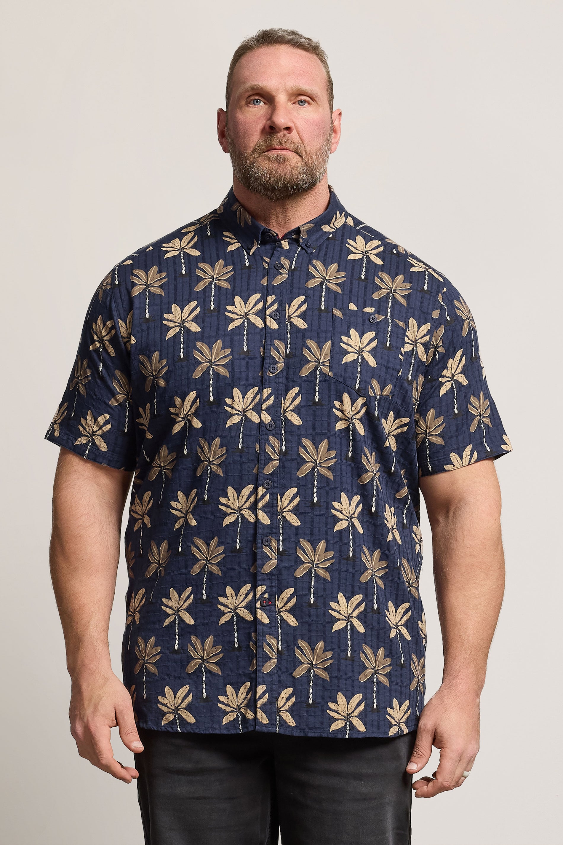 D555 Big & Tall Navy Blue Geometric Print Jacquard Shirt | BadRhino 3