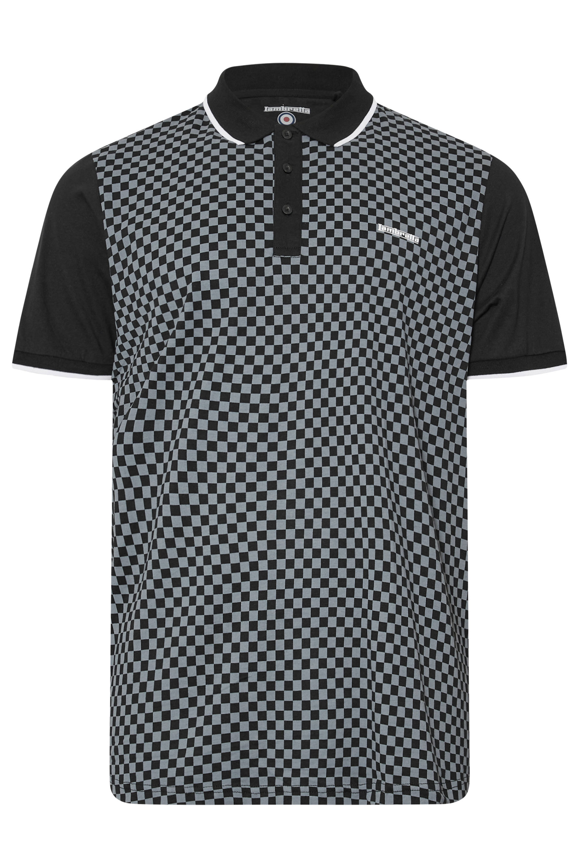 LAMBRETTA Big & Tall Black Two Tone Checker Print Polo Shirt | BadRhino 3