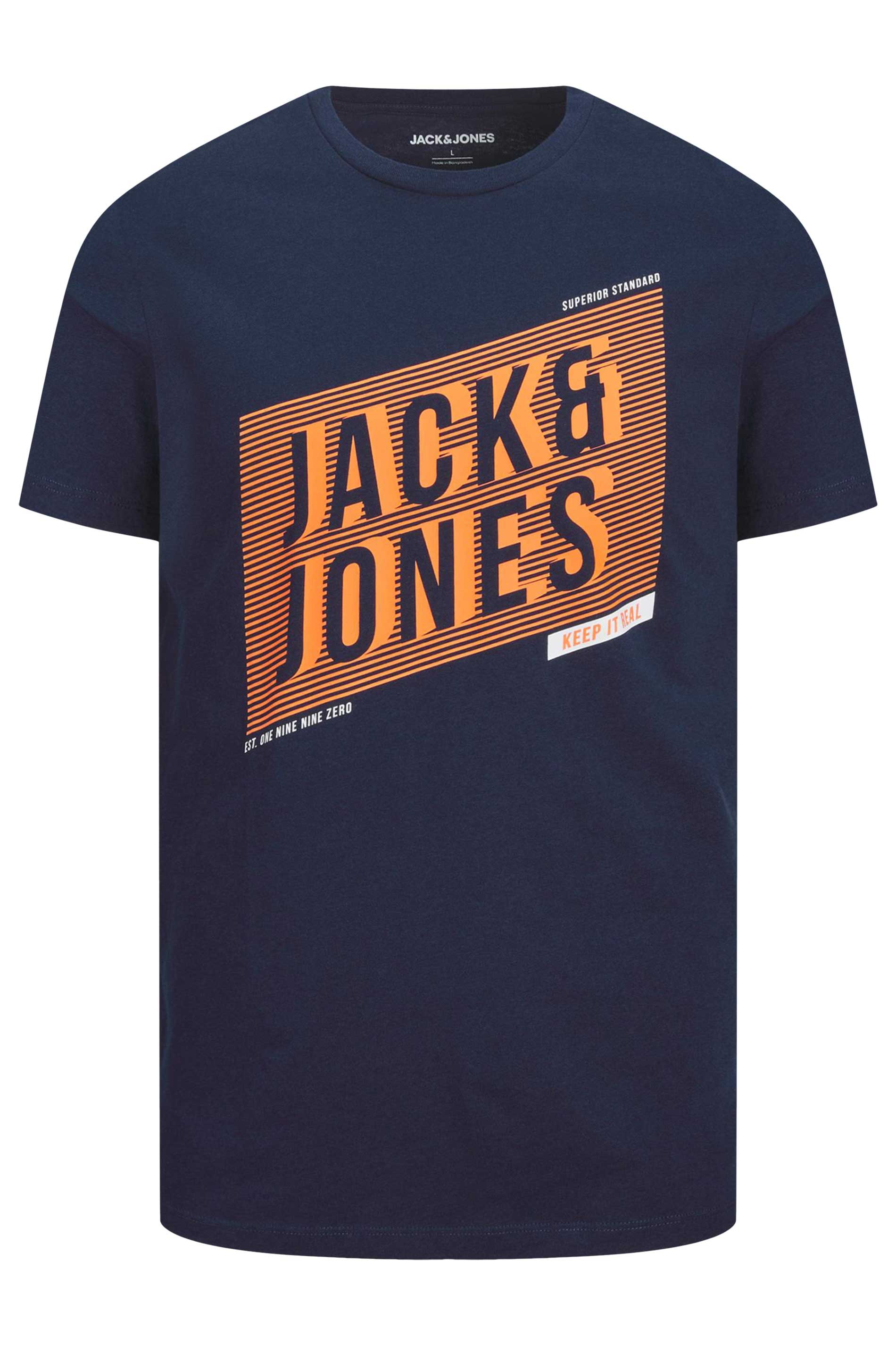 JACK & JONES Big & Tall Blue Logo Printed T-Shirt | BadRhino