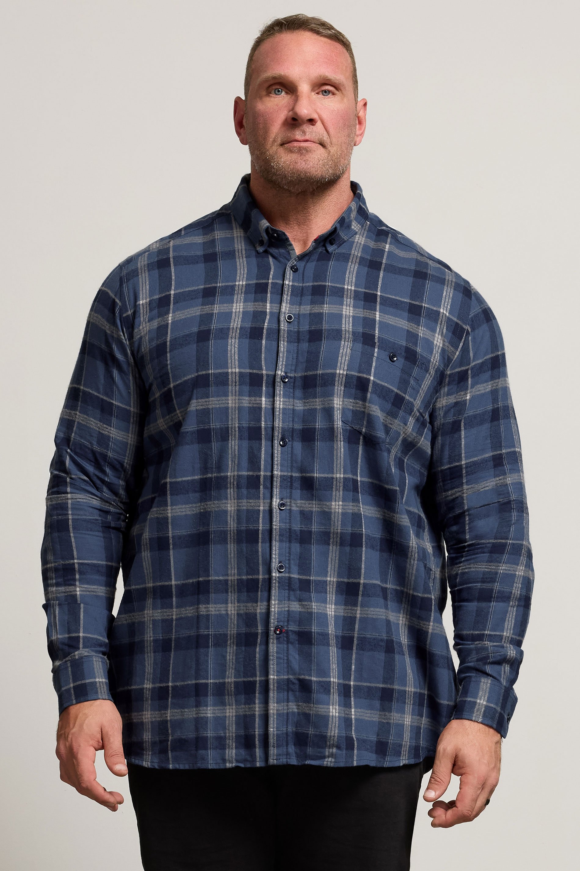 D555 Big & Tall Navy Blue Check Shirt | BadRhino 1