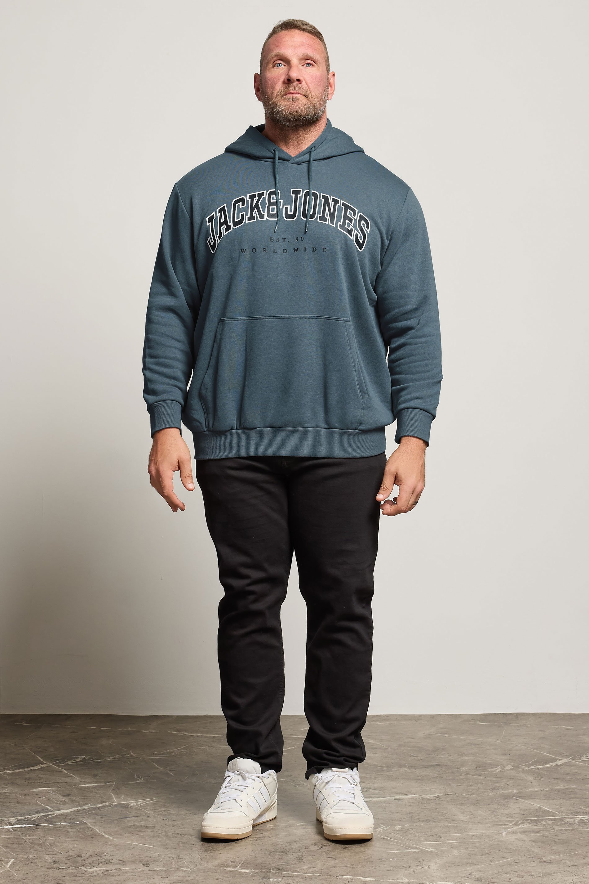 JACK & JONES Big & Tall Stormy Blue Varsity Hoodie | BadRhino 2