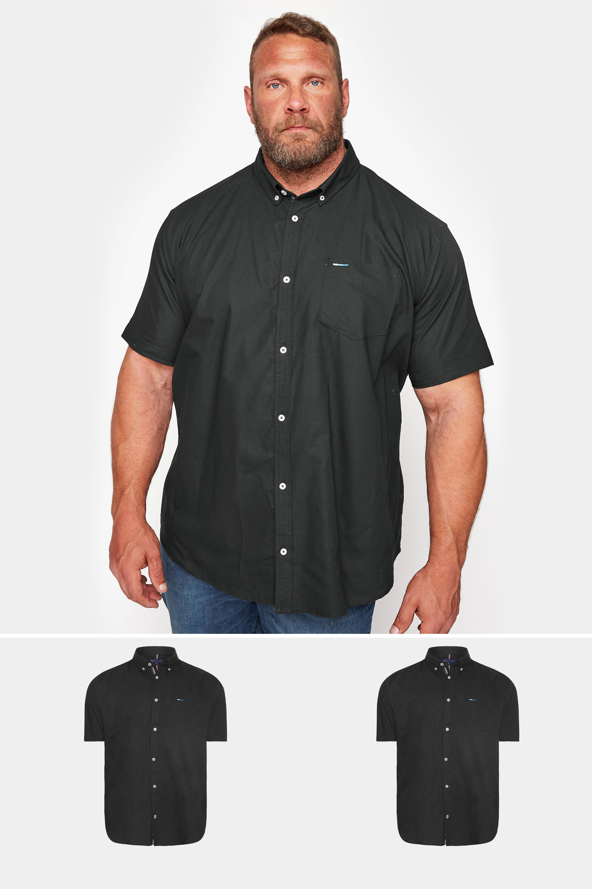 BadRhino Big & Tall Black 2 PACK Short Sleeve Oxford Shirts | BadRhino 1