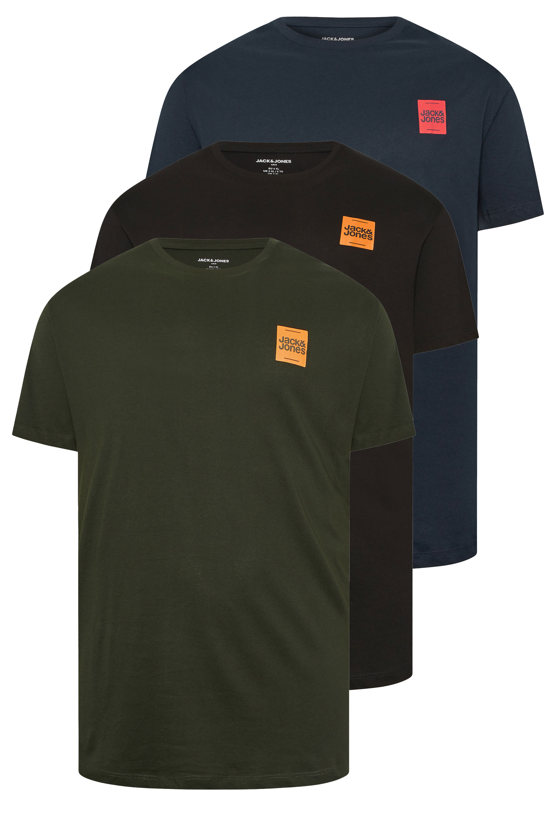 JACK & JONES Big & Tall 3 Pack Green, Navy Blue & Black Logo T-Shirts | BadRhino 4