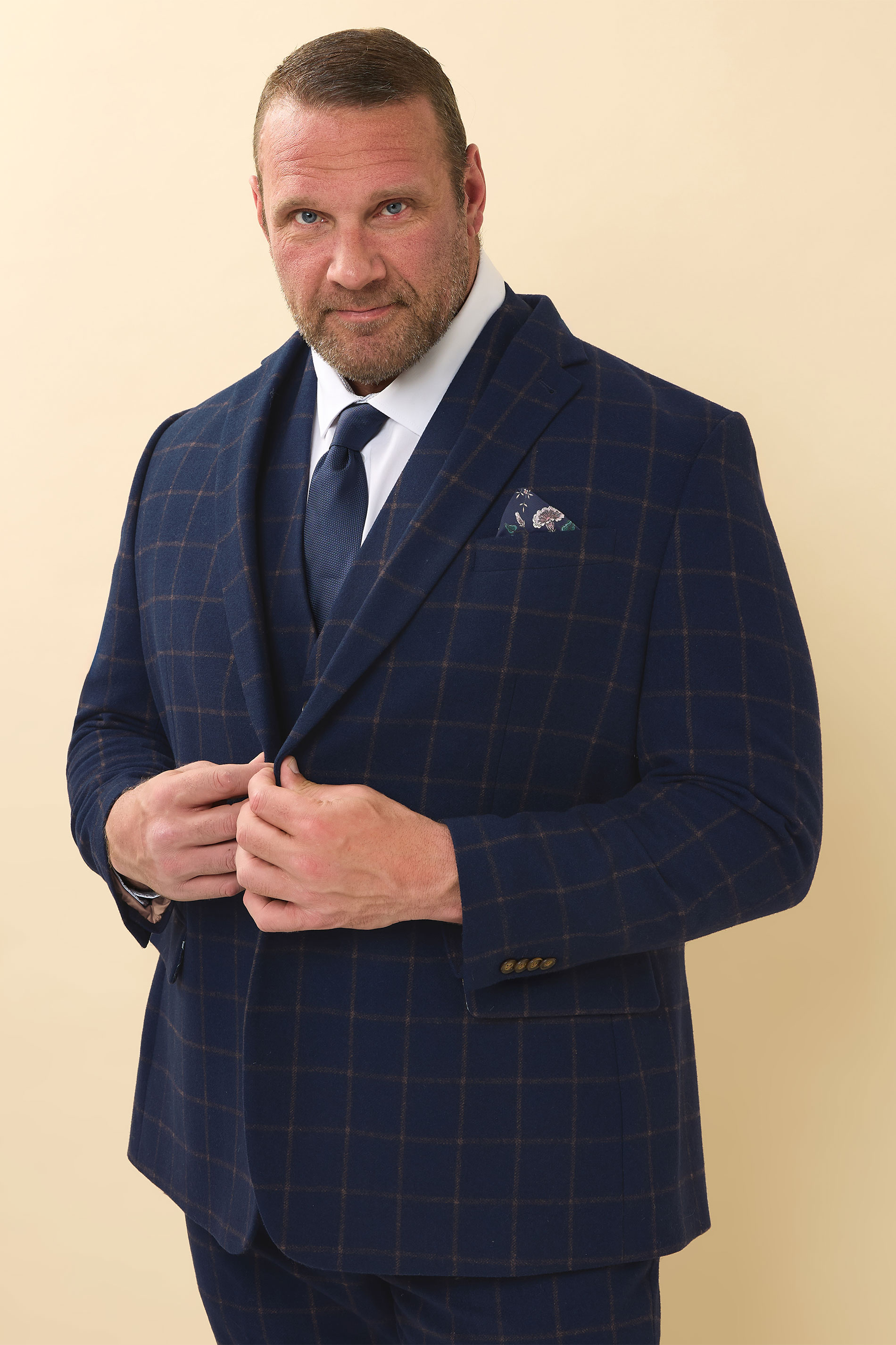 BadRhino Tailoring Big & Tall Navy Blue & Rust Orange Tweed Checked Suit Jacket | BadRhino 3