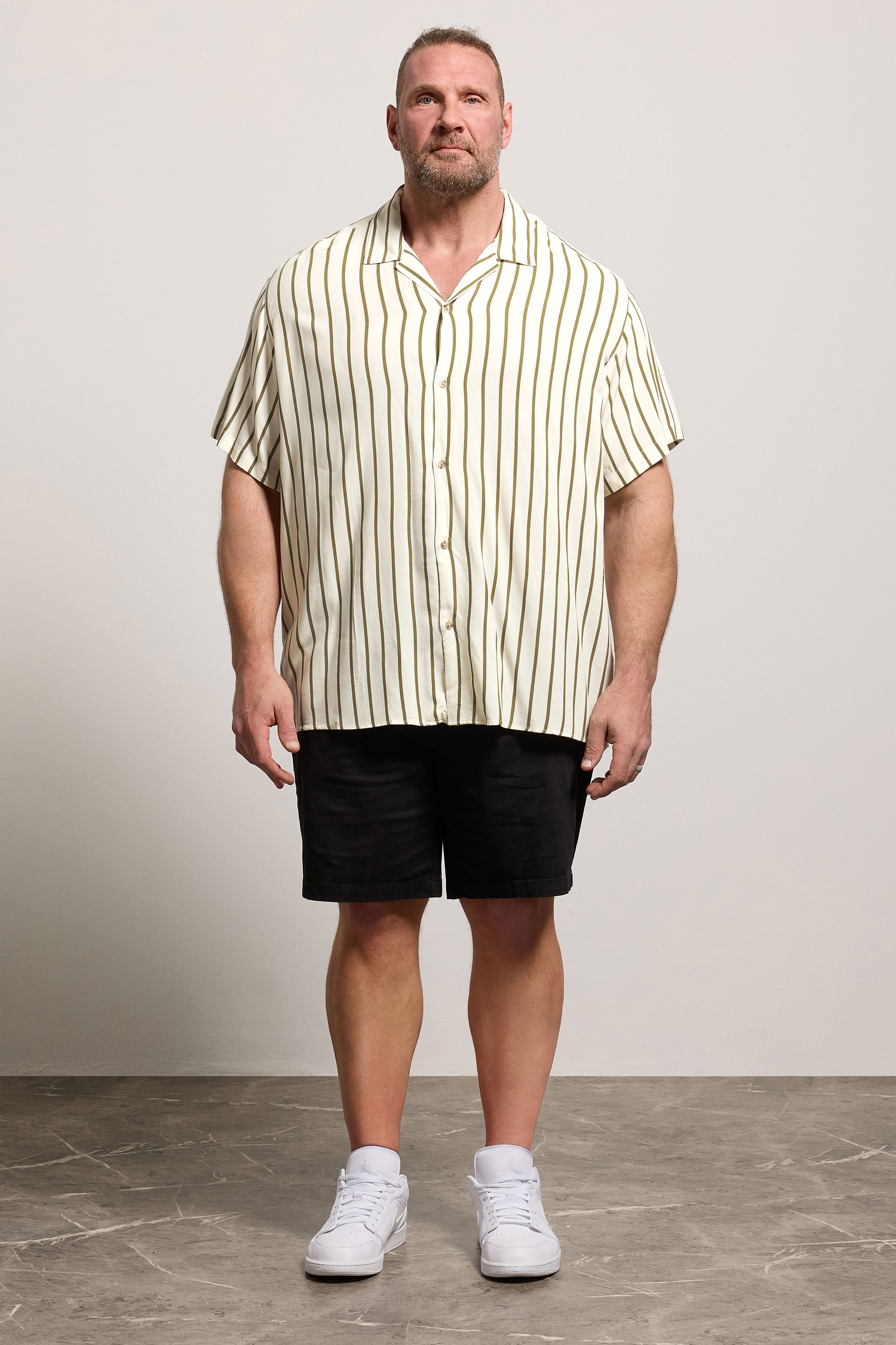 JACK & JONES Big & Tall Olive Green Stripe Resort Shirt | BadRhino 2