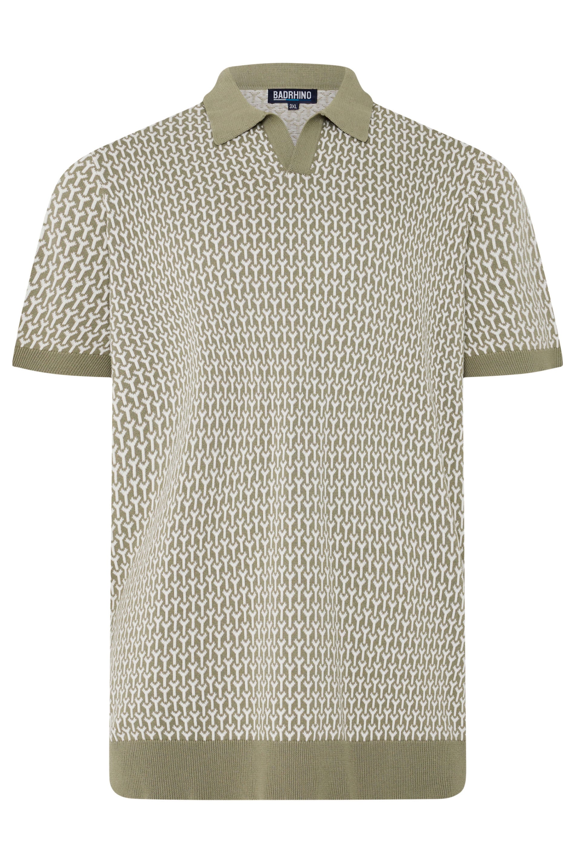 BadRhino Big & Tall Khaki Green Pattern Knitted Trophy Polo | BadRhino 5