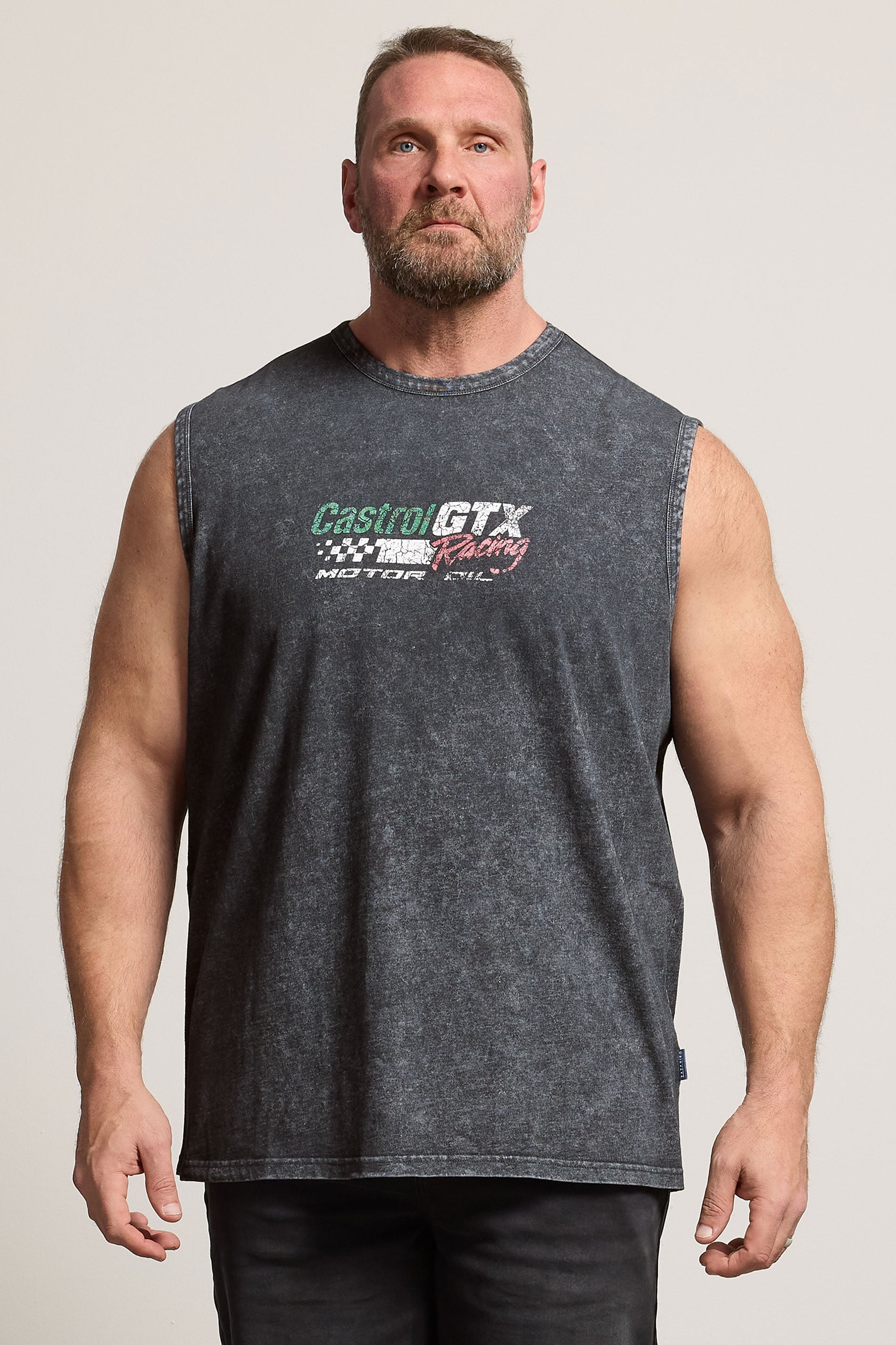 BadRhino Big & Tall Black Acid Wash 'Castrol' Graphic Vest | BadRhino 2