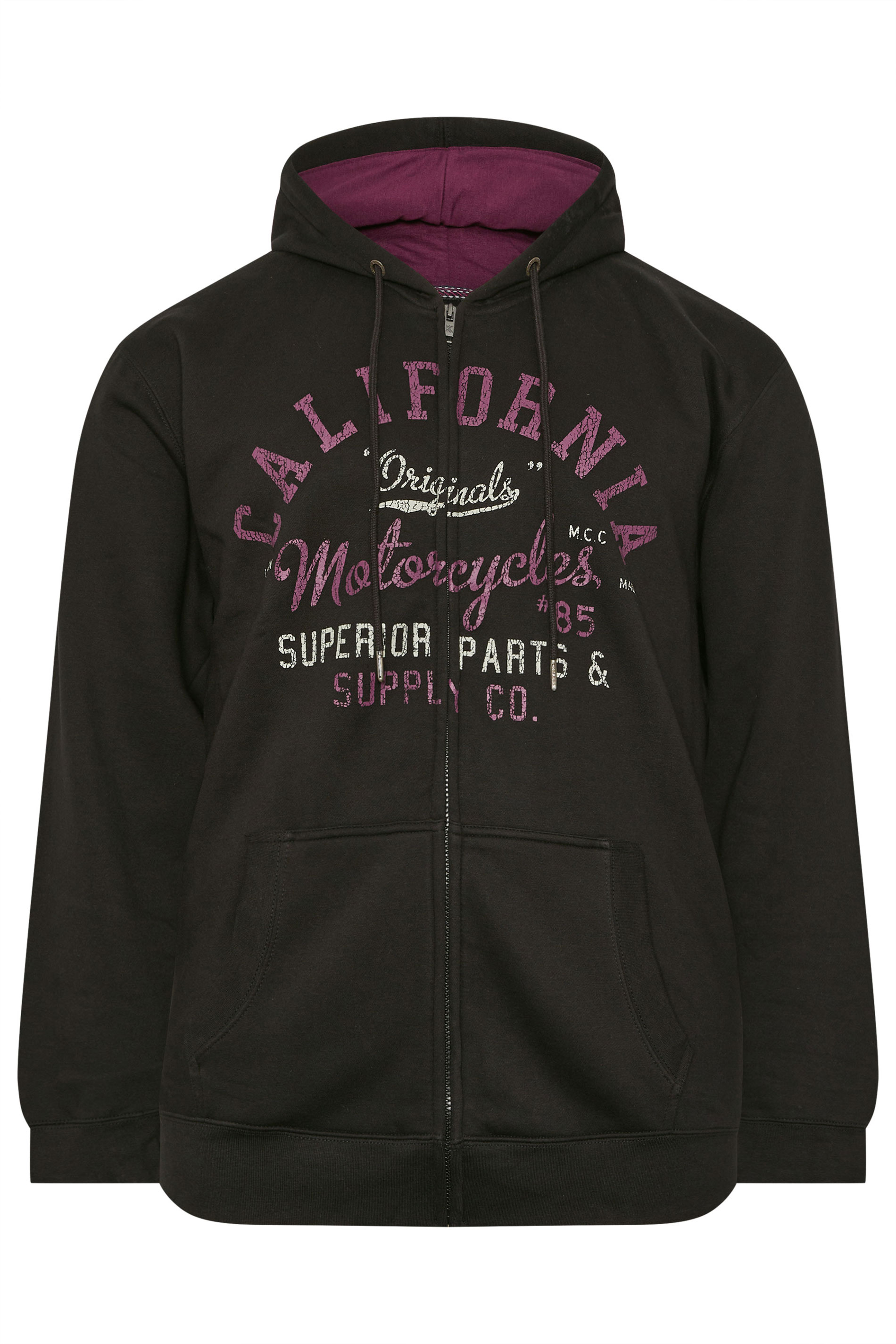 KAM Big & Tall Black California Zip Through Hoodie | BadRhino 4