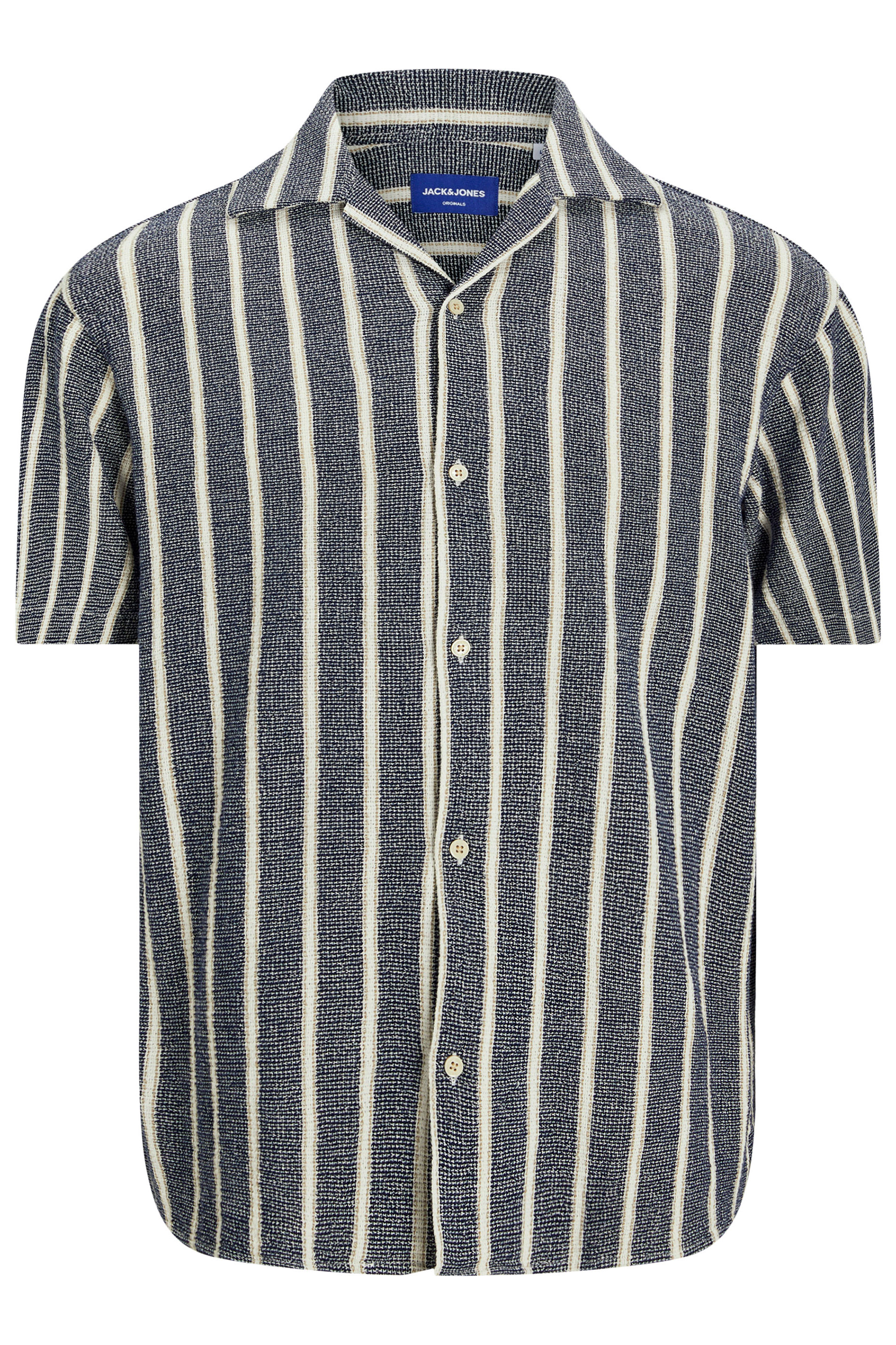 JACK & JONES Big & Tall Blue Stripe Print Resort Shirt | BadRhino 3