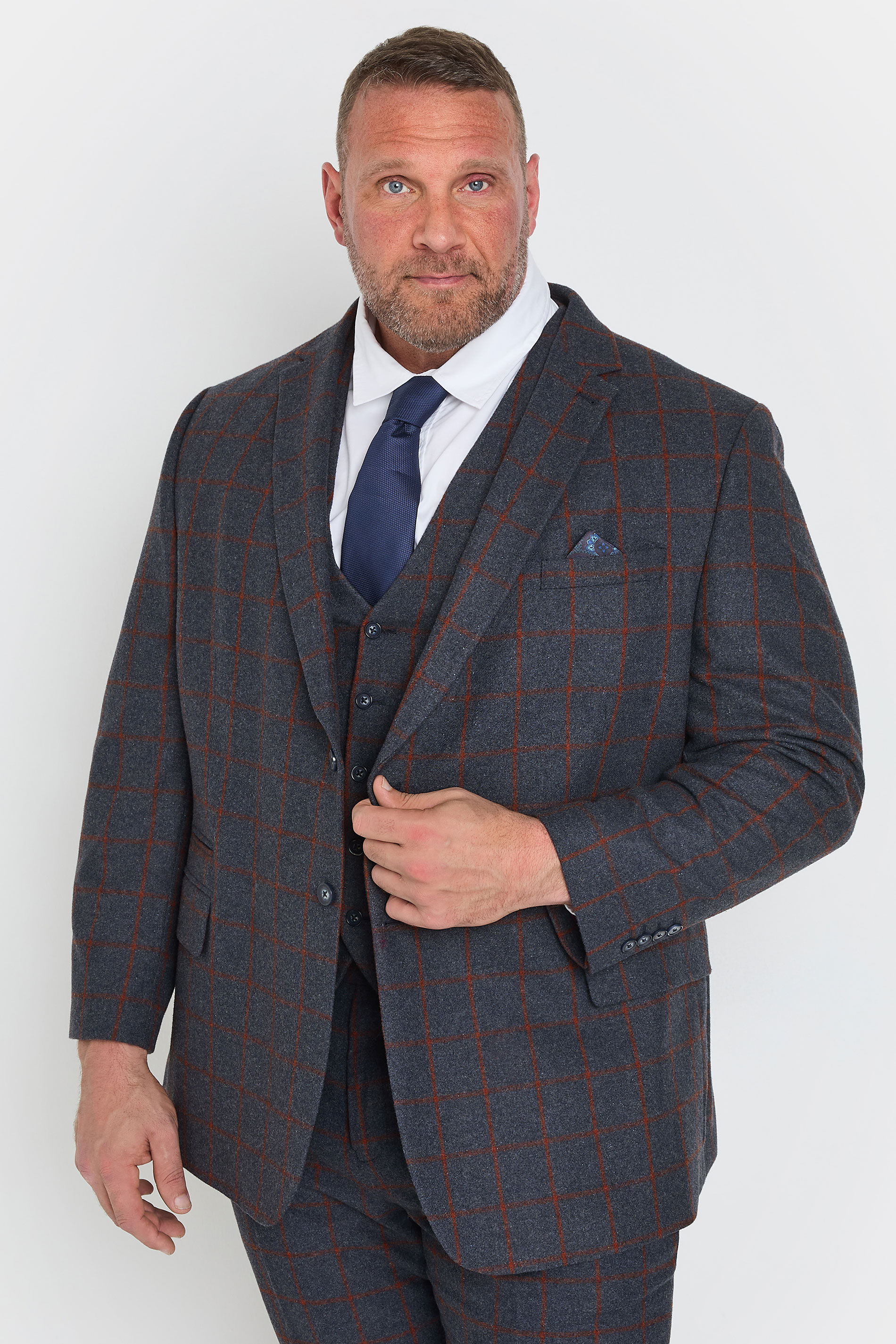 BadRhino Tailoring Big & Tall Blue & Red Checked Suit Jacket | BadRhino 3