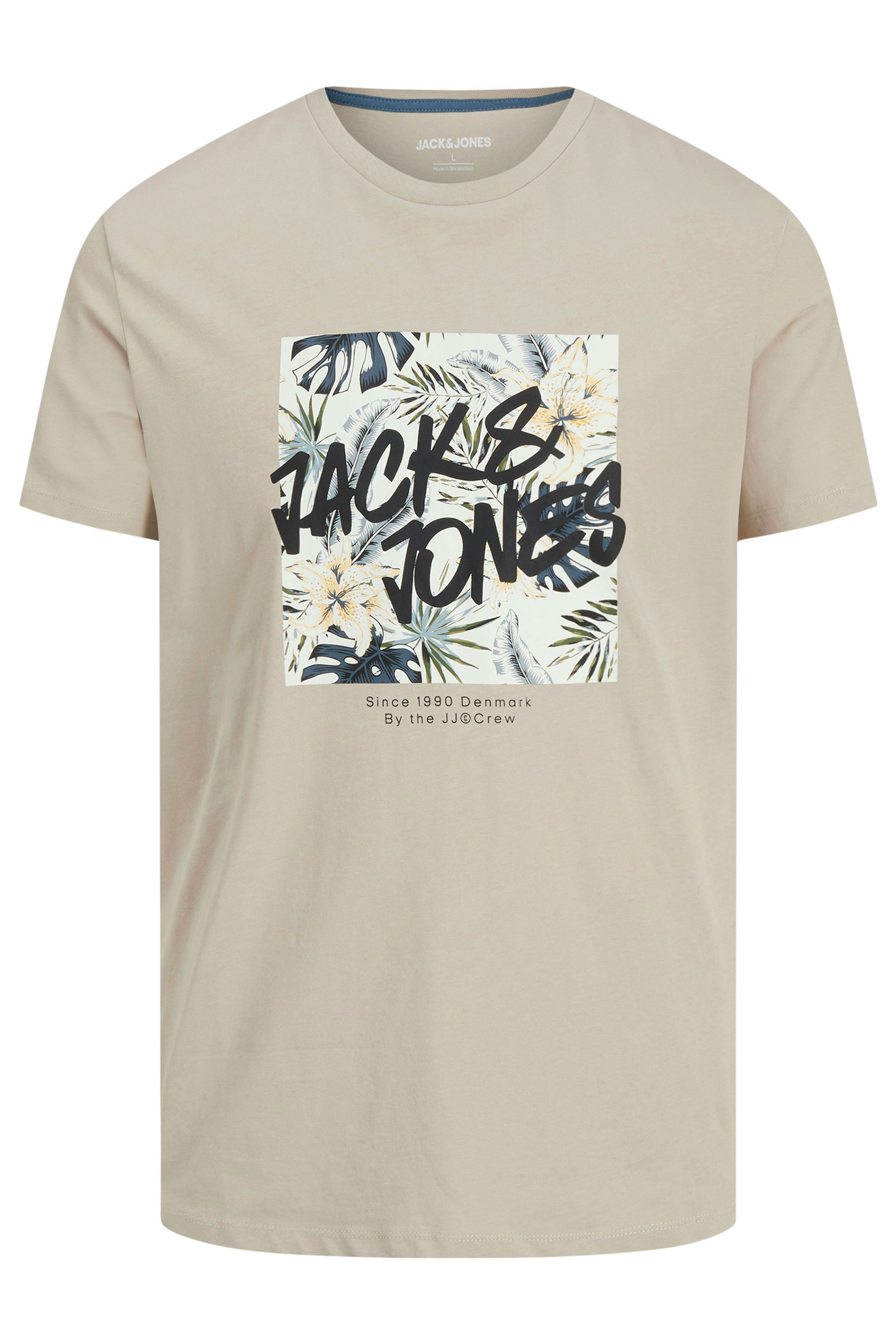 JACK & JONES Big & Tall Natural Brown Hawaiian Graphic T-Shirt | BadRhino 3