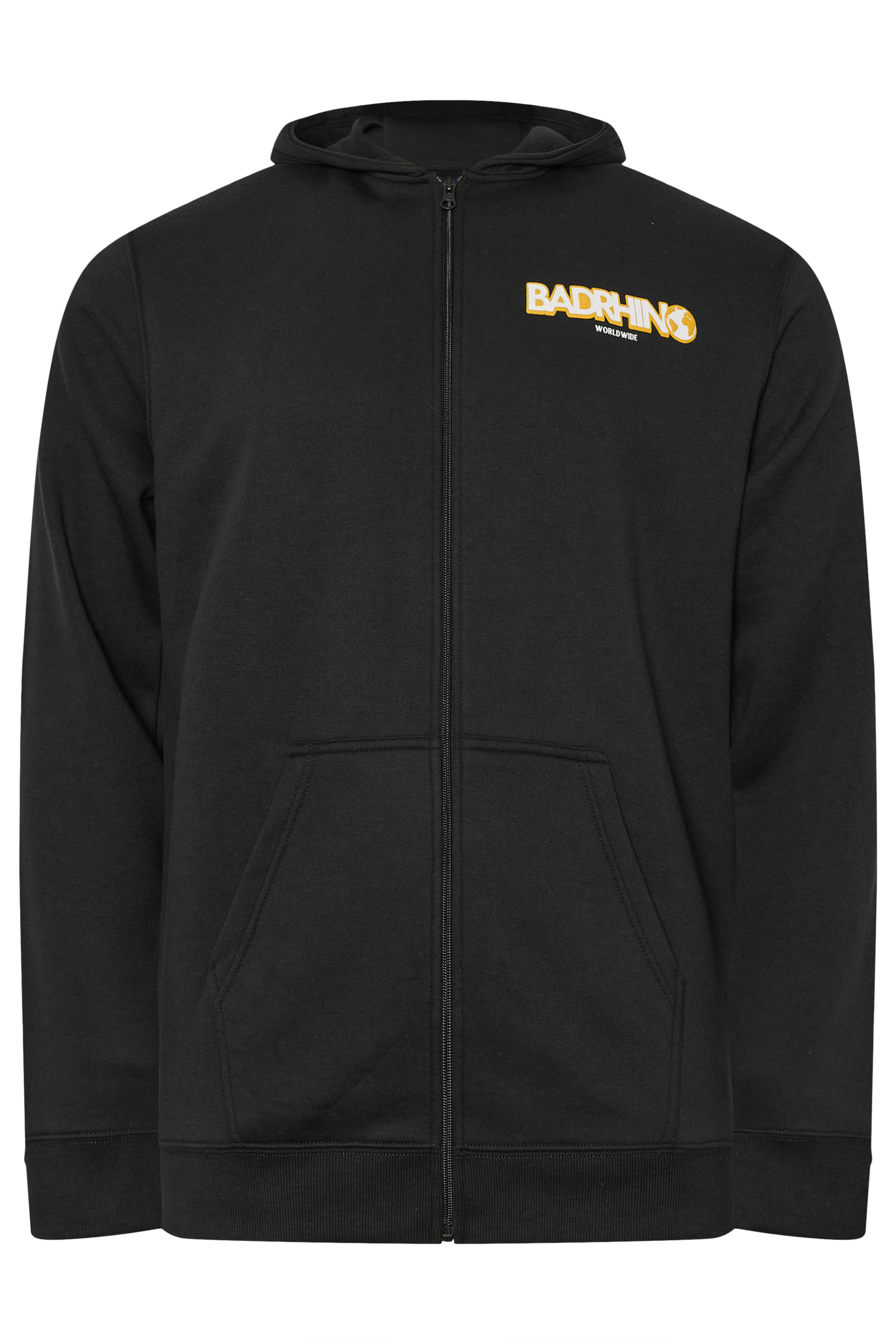 BadRhino Big & Tall Black Worldwide Map Zip Through Hoodie | BadRhino 6