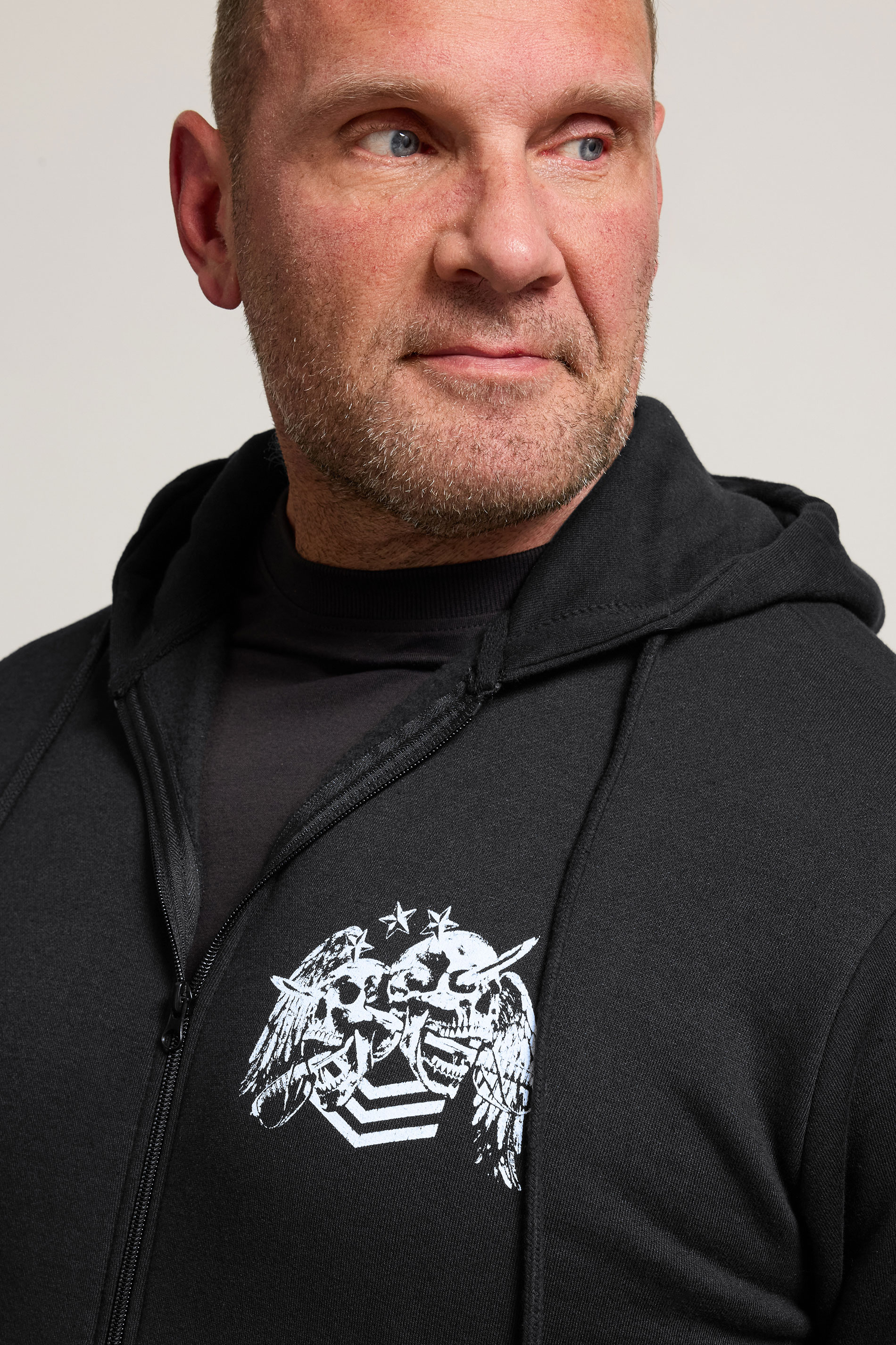 BadRhino Big & Tall Black Skull Military Zip Through Hoodie | BadRhino 4