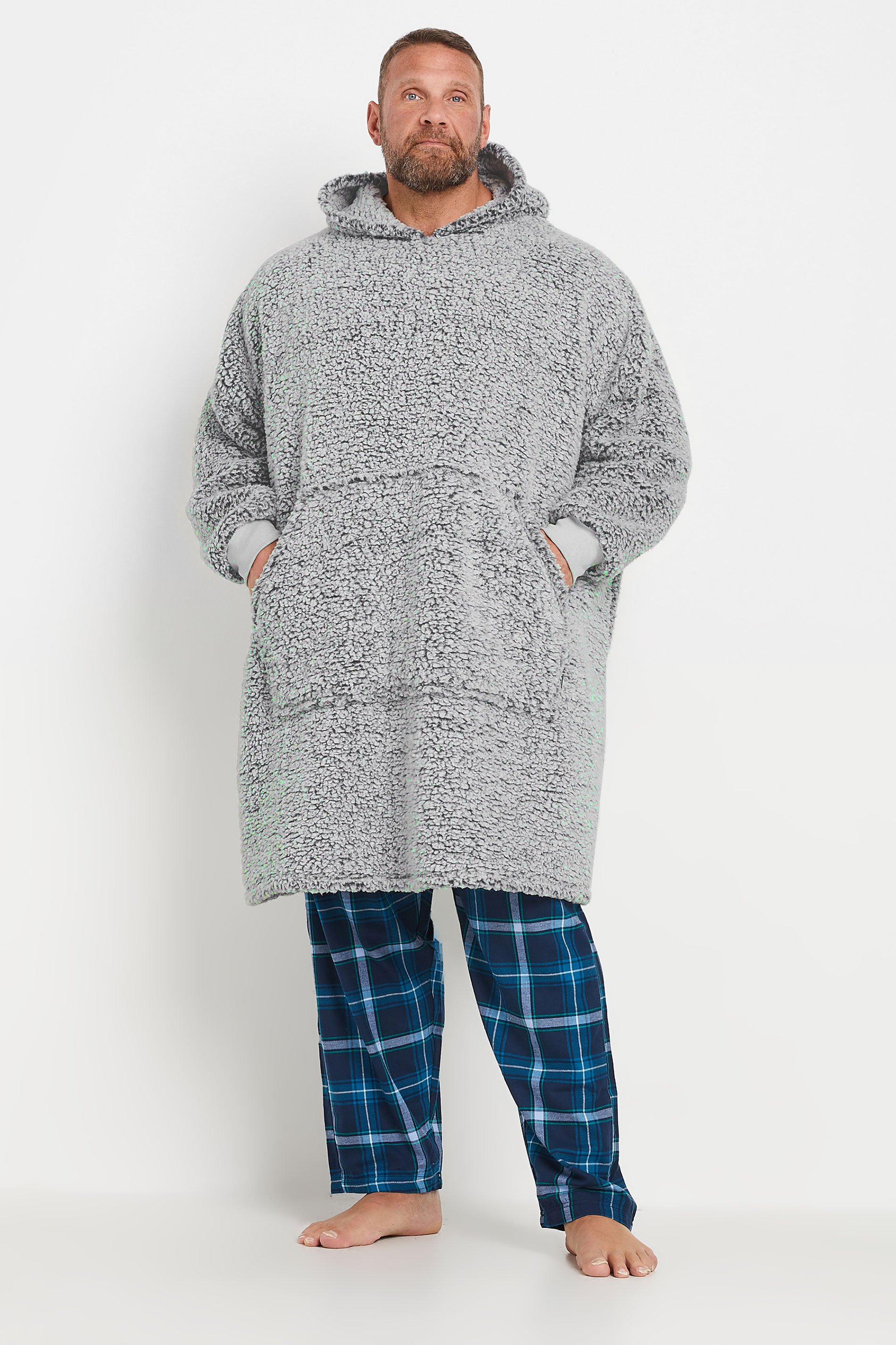 BadRhino Big & Tall Light Grey Fleece Borg Blanket Hoodie | BadRhino 4