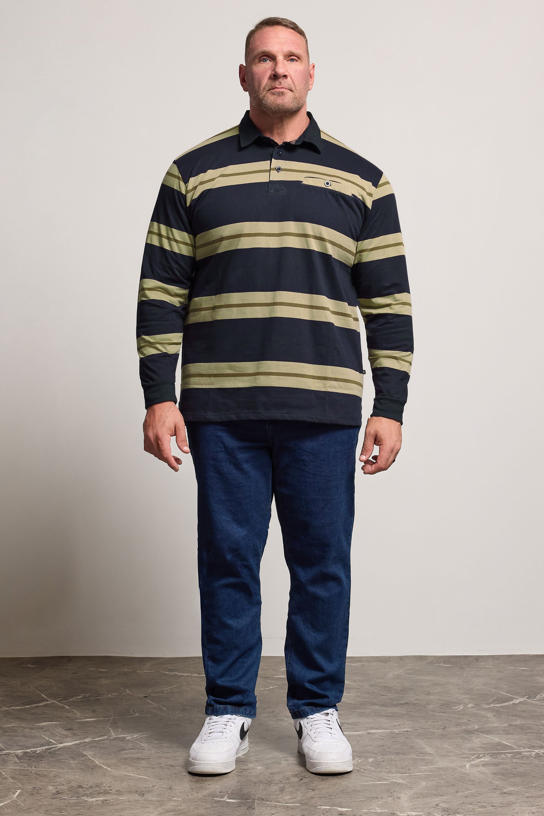 KAM Navy Blue Striped Long Sleeve Rugby Polo Shirt | BadRhino 2