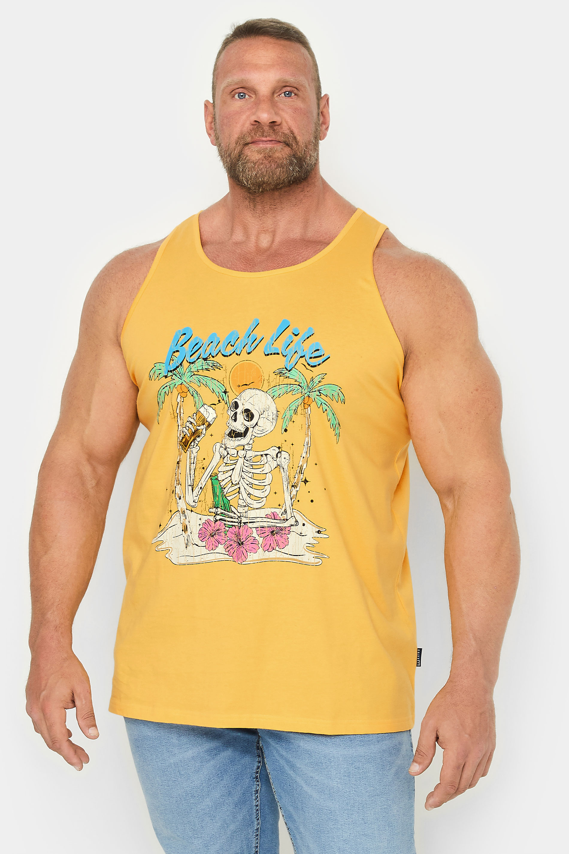 BadRhino Big & Tall Flax Yellow Beach Skull Sleeveless Vest Top | BadRhino 1