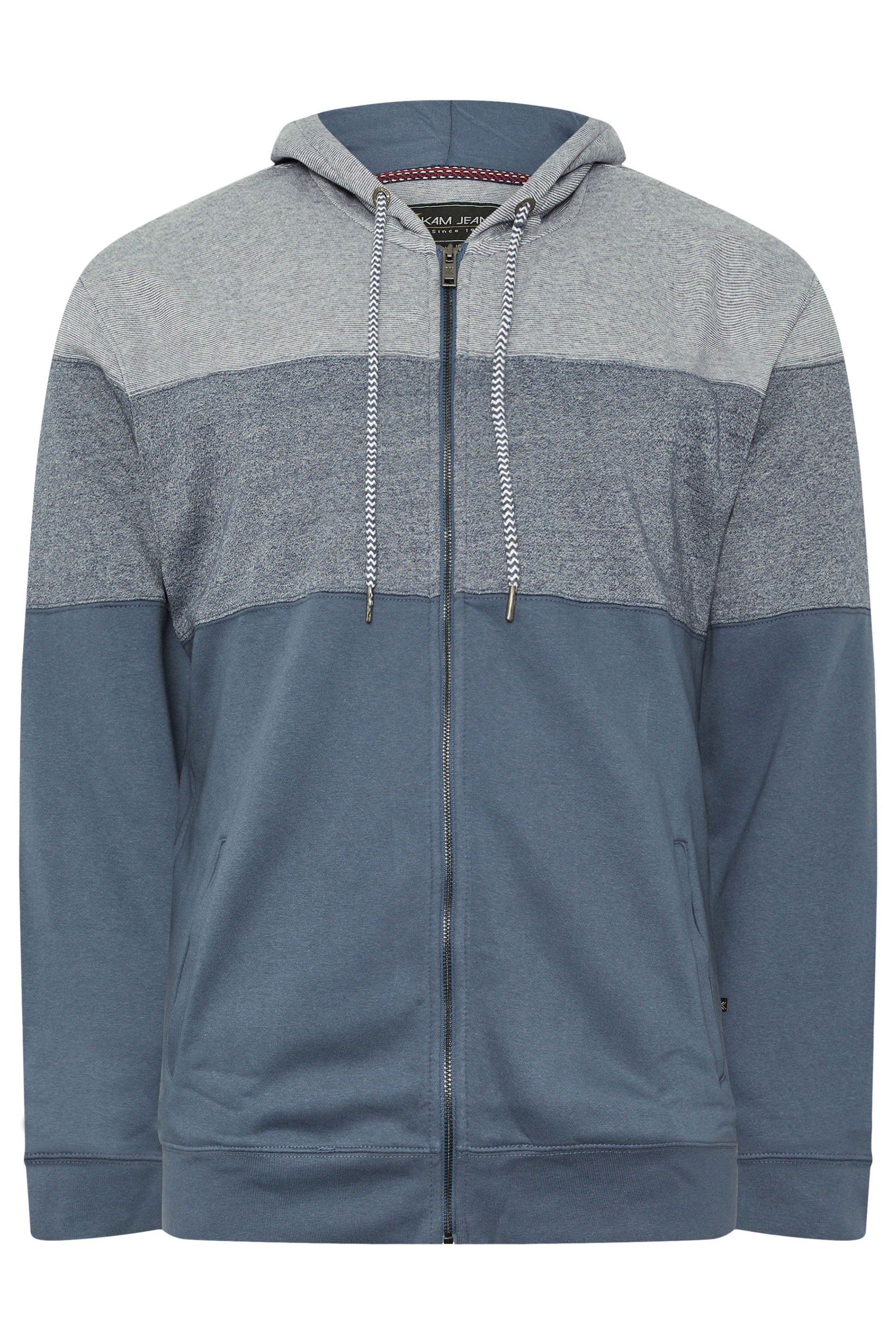 KAM Big & Tall Indigo Blue Marl Stripe Zip Through Hoodie | BadRhino 4