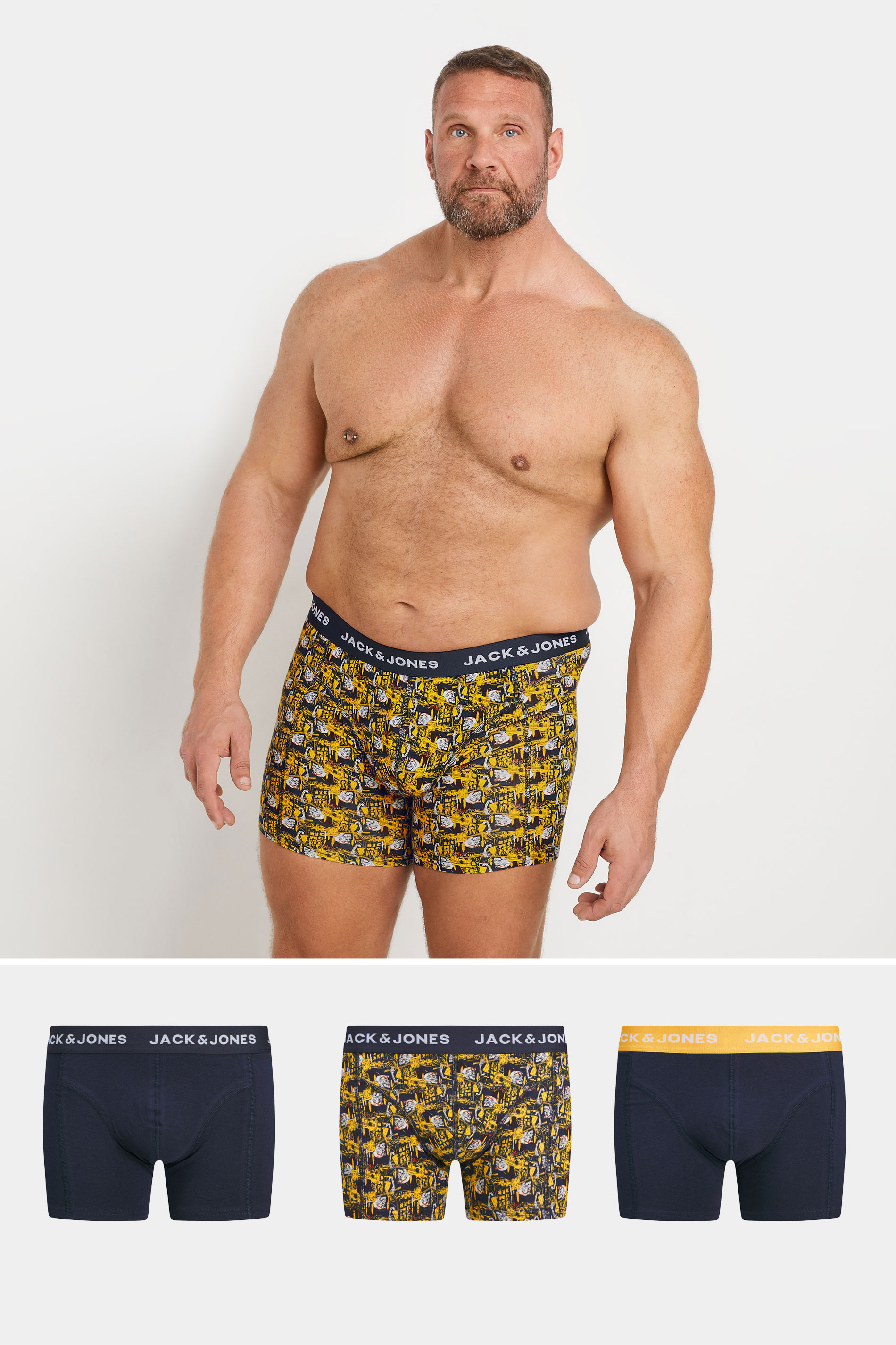 JACK & JONES Big & Tall 3 PACK Navy & Skull Print Boxers | BadRhino 1
