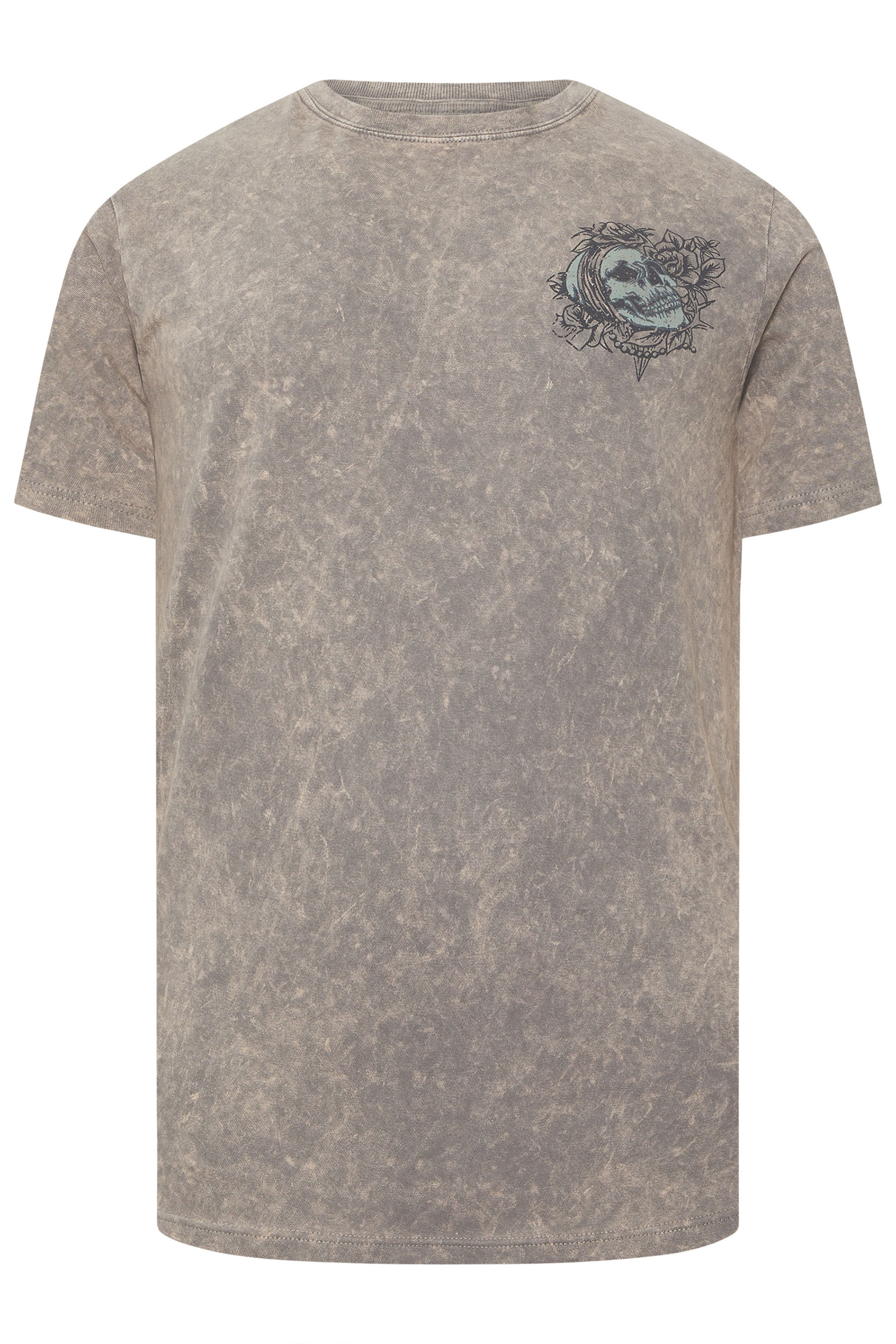 BadRhino Big & Tall Grey Acid Wash Skull Graphic T-Shirt | BadRhino 6
