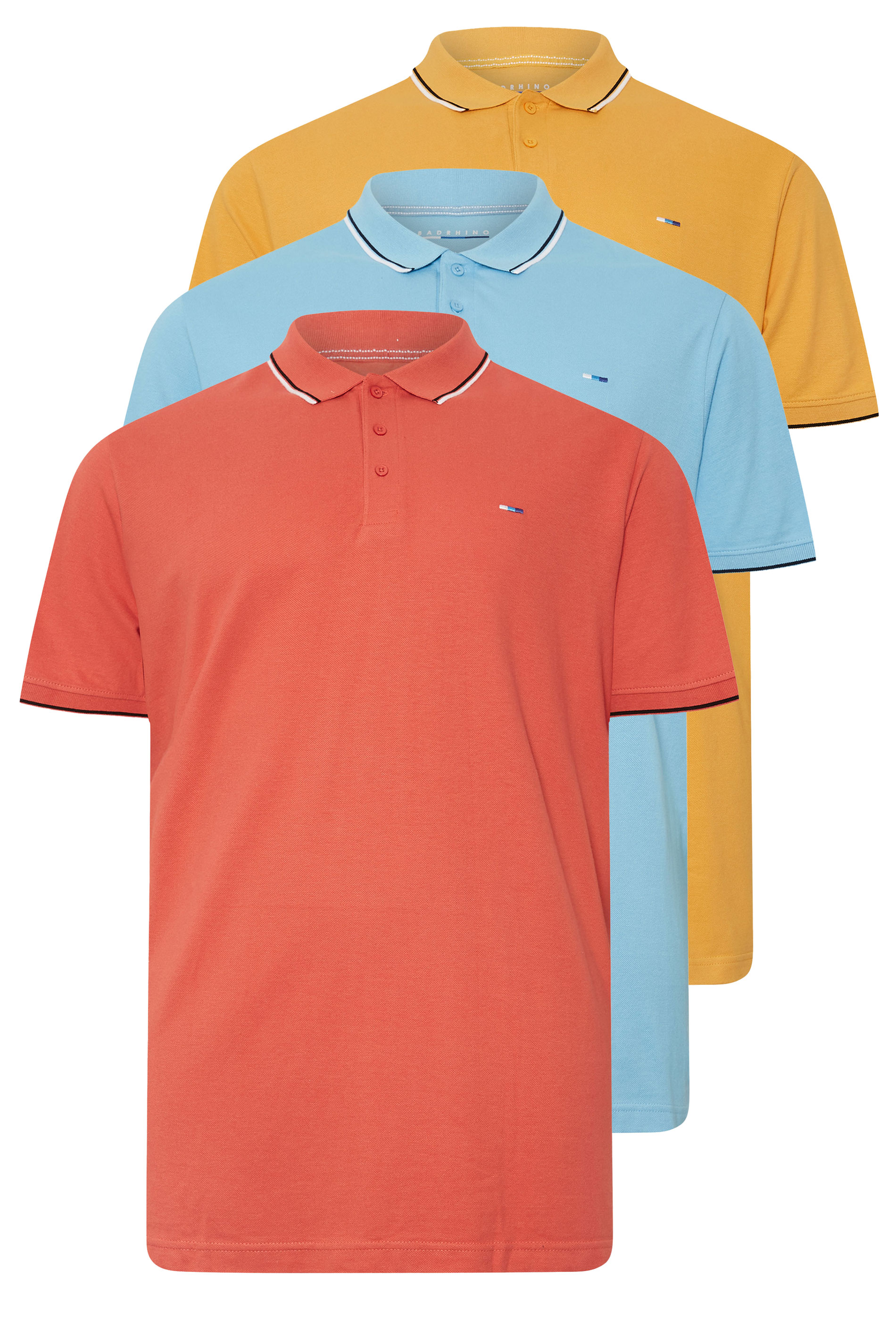 BadRhino Big & Tall 3 Pack Blue & Yellow Tipped Polo Shirts | BadRhino 6