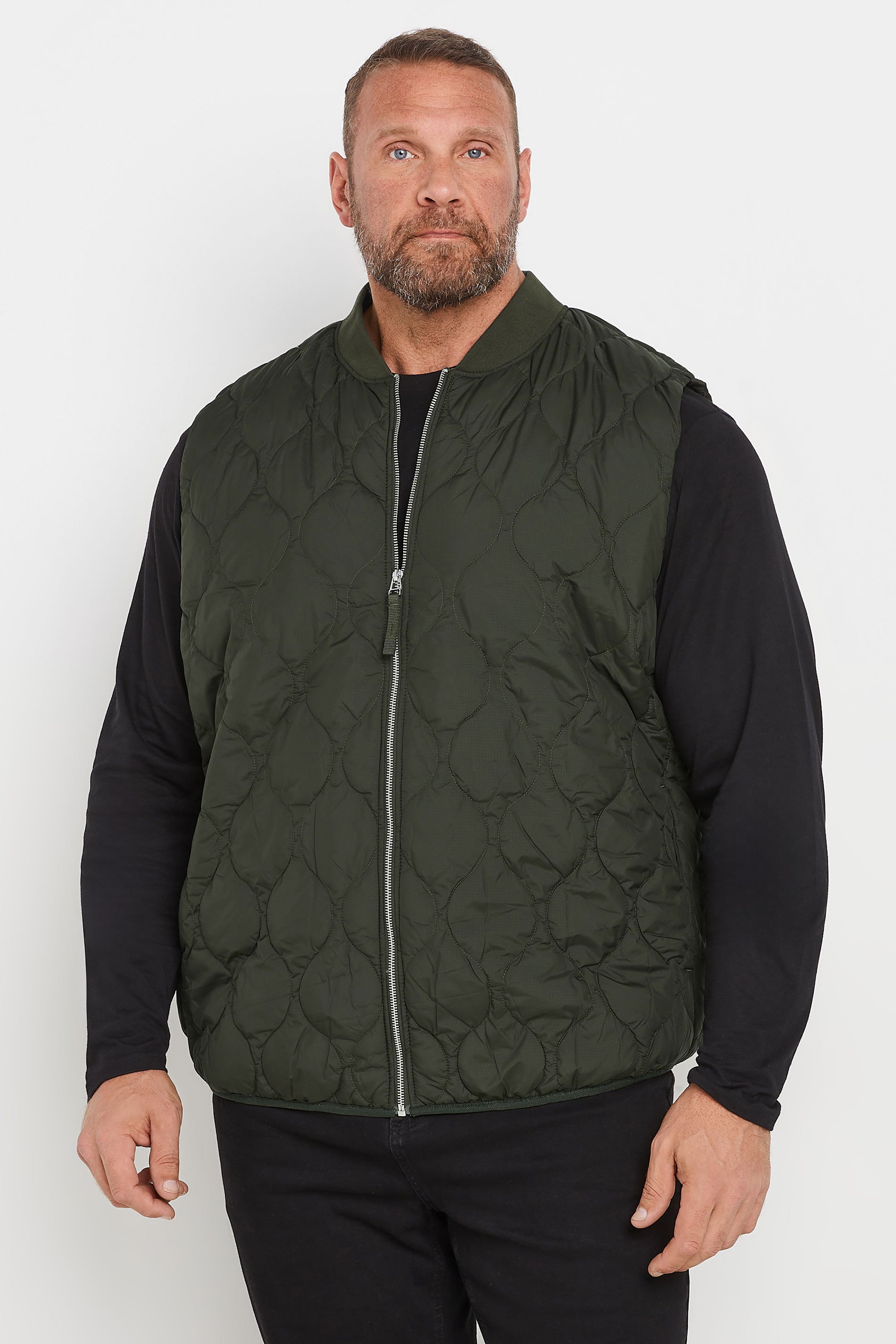 JACK & JONES Big & Tall Green Waterproof Quilted Gilet | BadRhino 1
