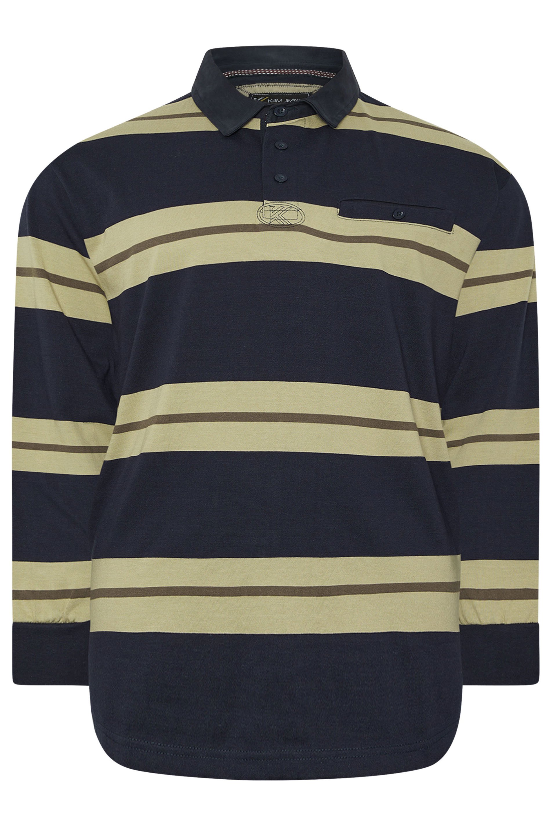 KAM Navy Blue Striped Long Sleeve Rugby Polo Shirt | BadRhino 4