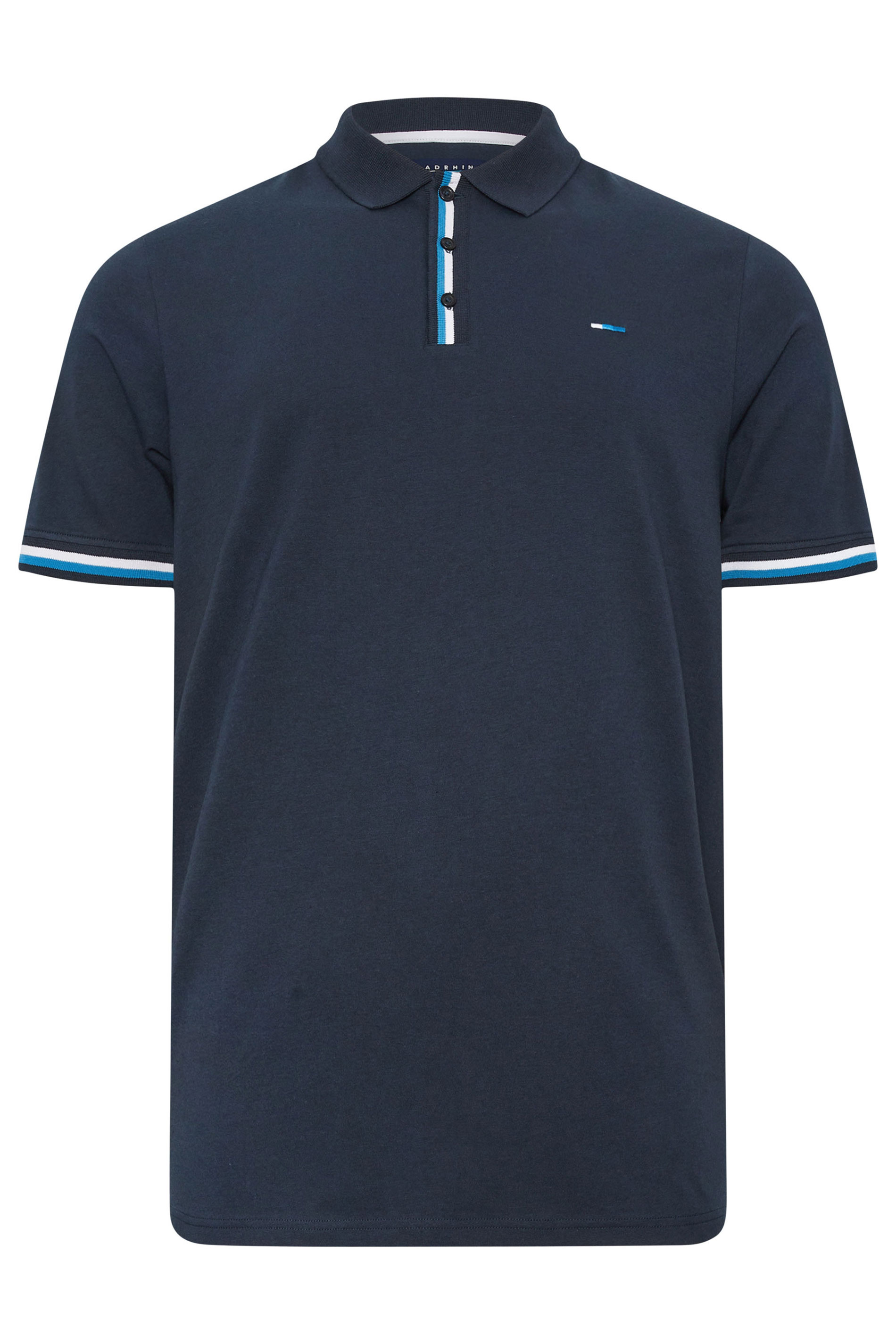 BadRhino Big & Tall Navy Blue Flag Placket Polo Shirt | BadRhino 2